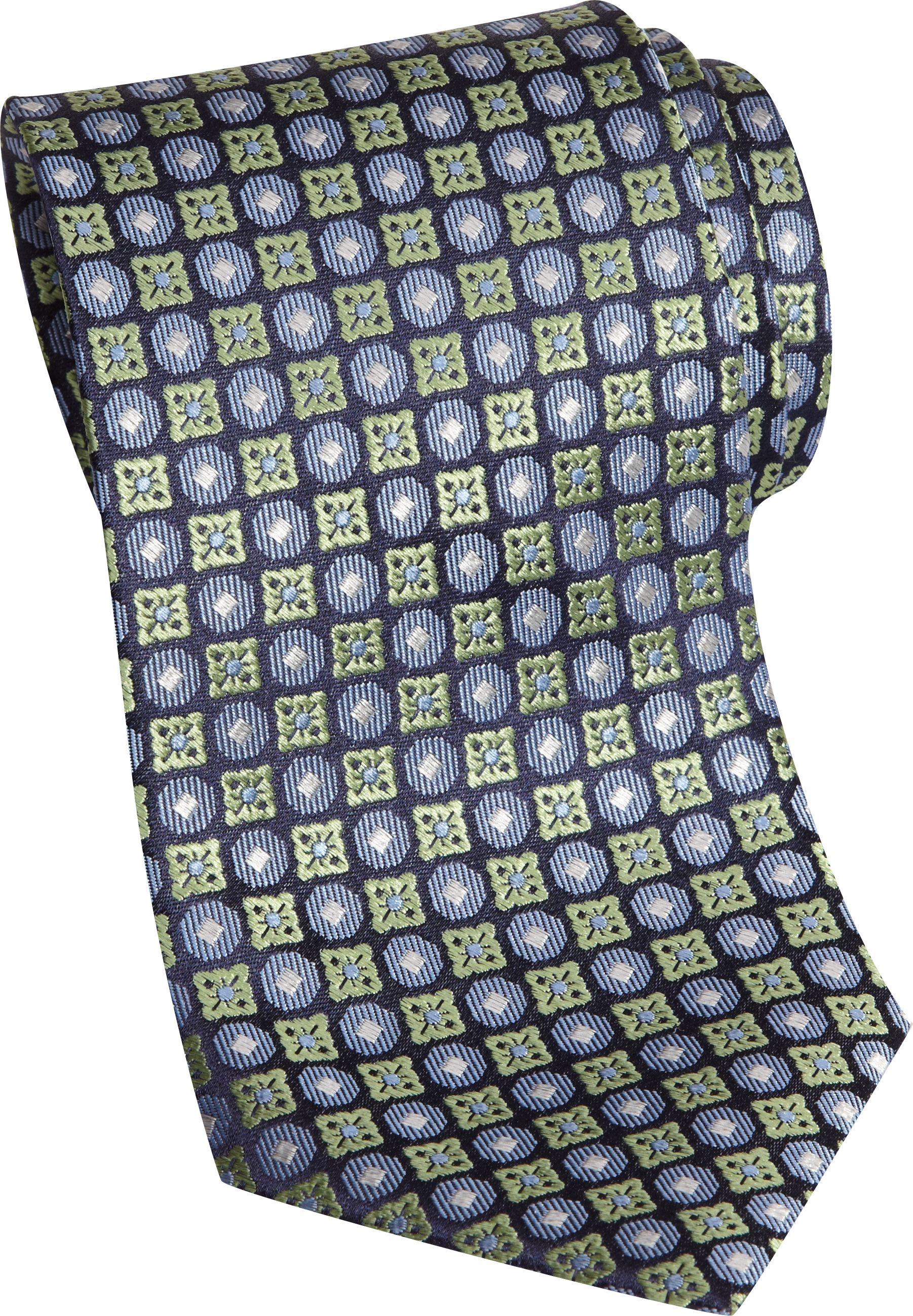 Egara Green and Blue Geometric Narrow Extra Long Tie