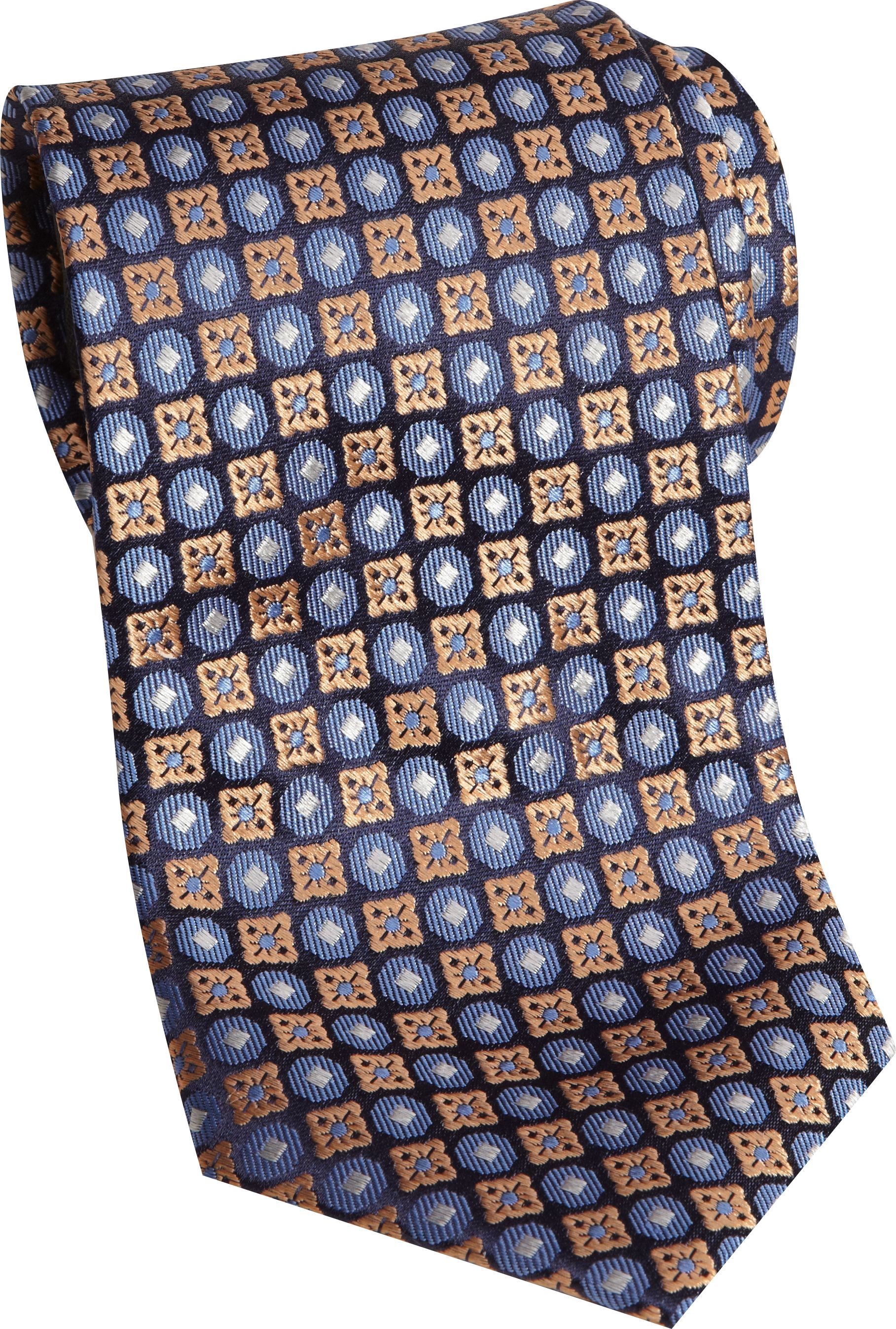 Egara Peach and Blue Geometric Narrow Extra Long Tie