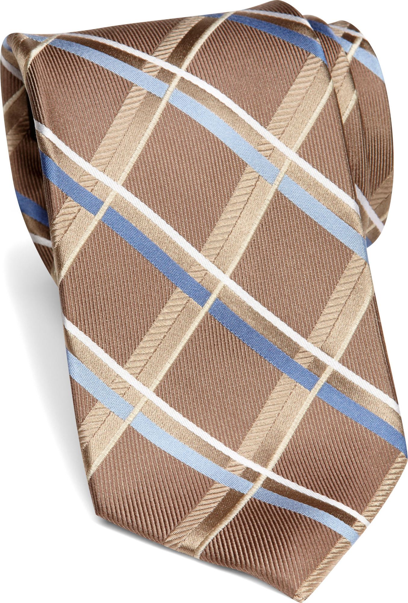 Pronto Uomo Couture Taupe and Blue Bold Diamond Narrow Extra LongTie