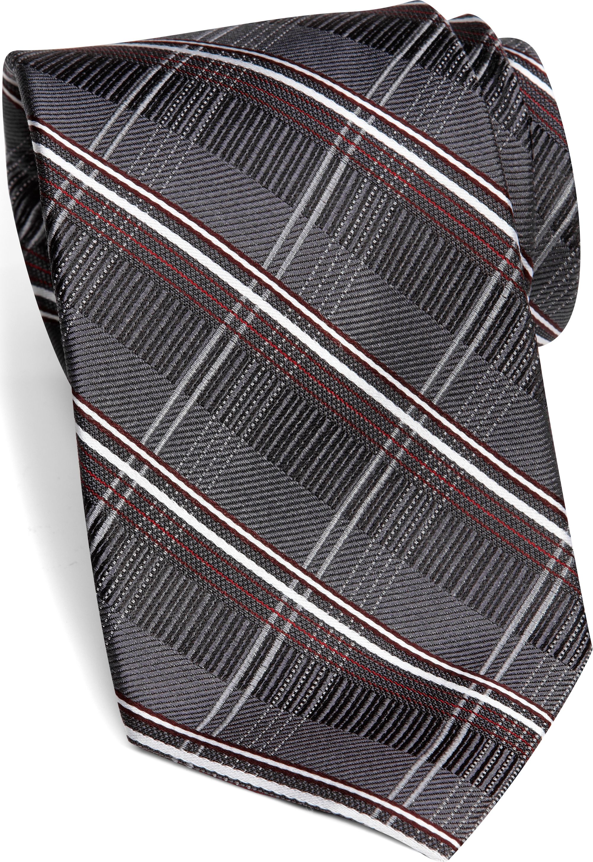 Pronto Uomo Couture Gray and Burgundy Plaid Narrow Extra Long Tie