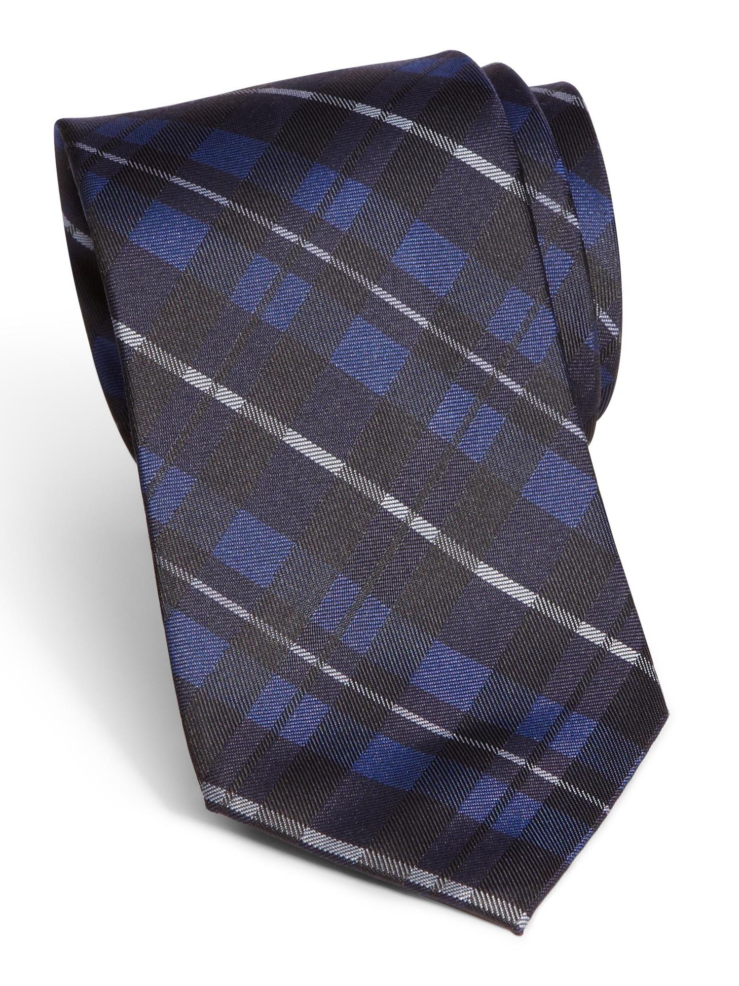 Calvin Klein Blue Plaid Skinny Silk Tie