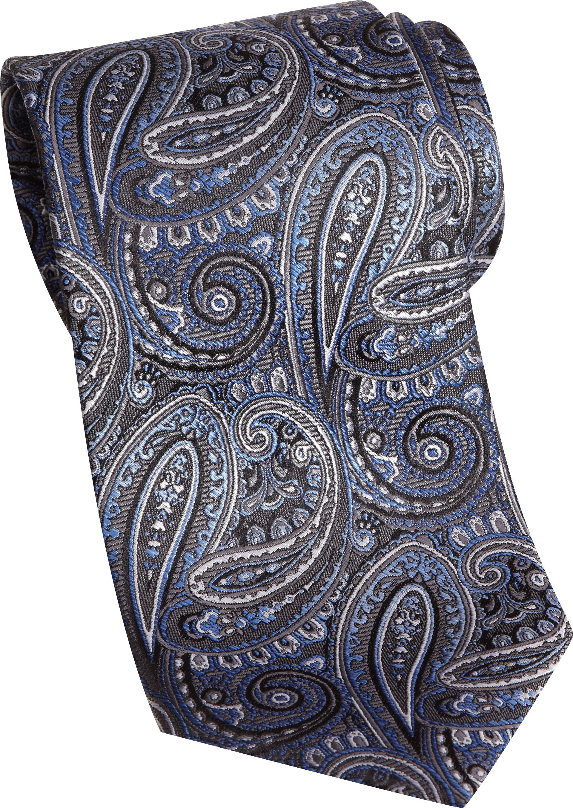 Pronto Uomo Couture Blue and Charcoal Paisley Narrow Extra Long Tie