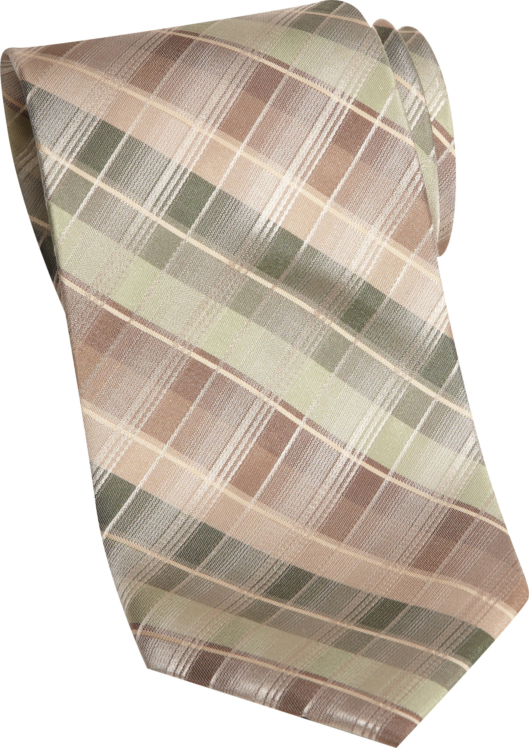 Pronto Uomo Couture Olive and Tan Plaid Narrow Extra Long Tie