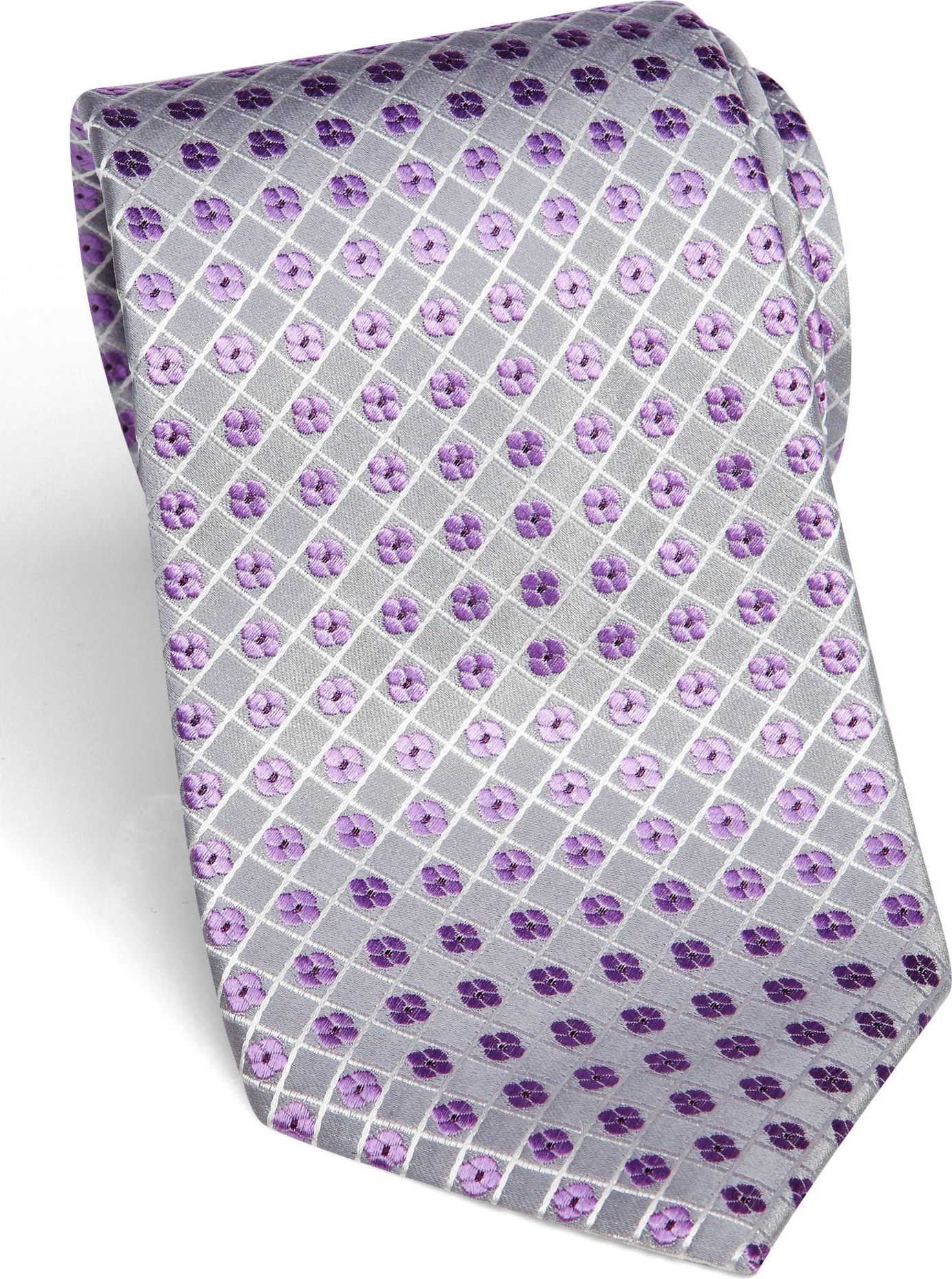 Sean John Purple And Silver Geometric Silk Tie