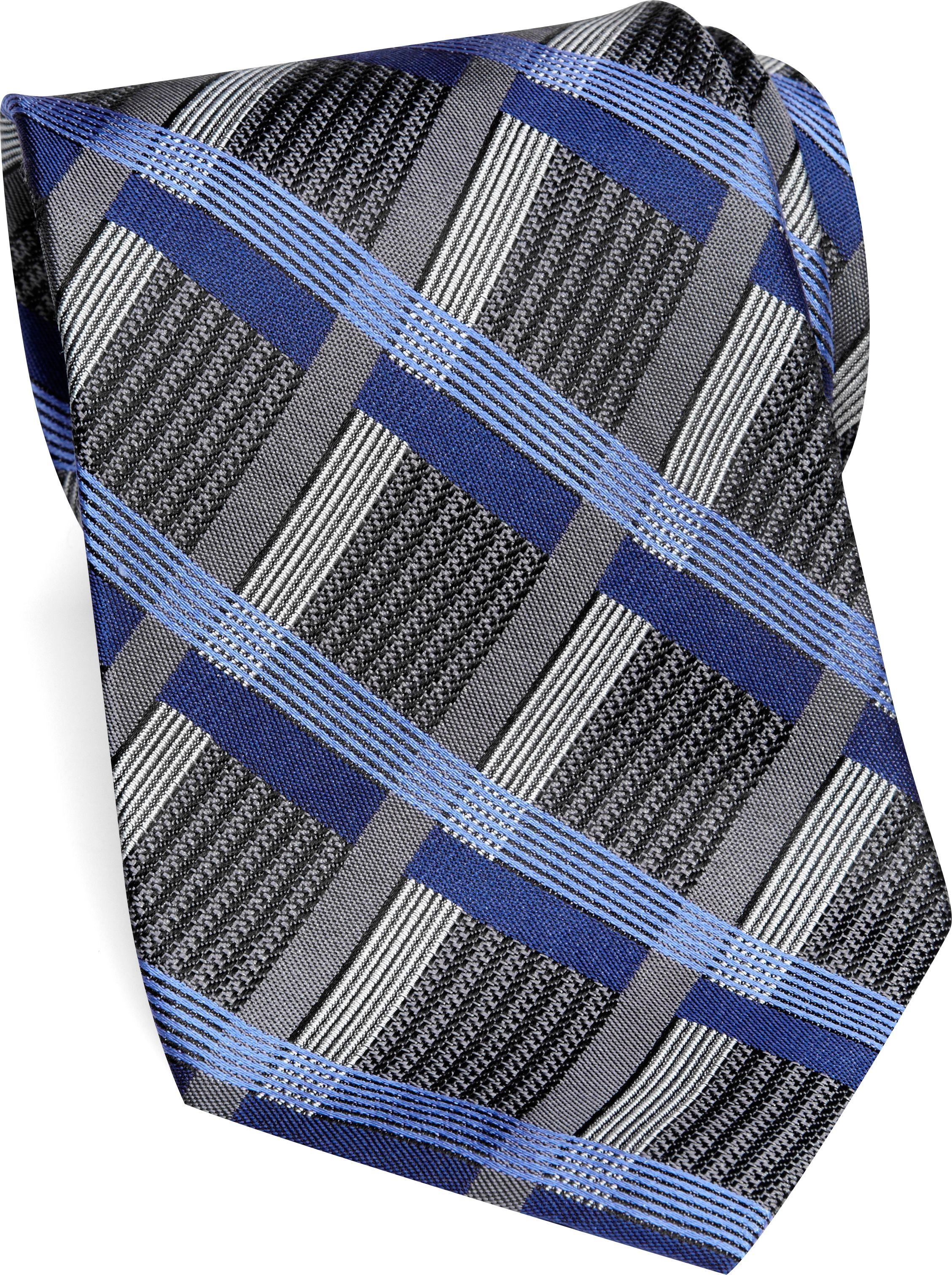 Pronto Uomo Gray and Blue Mixed Diamond Extra Long Tie