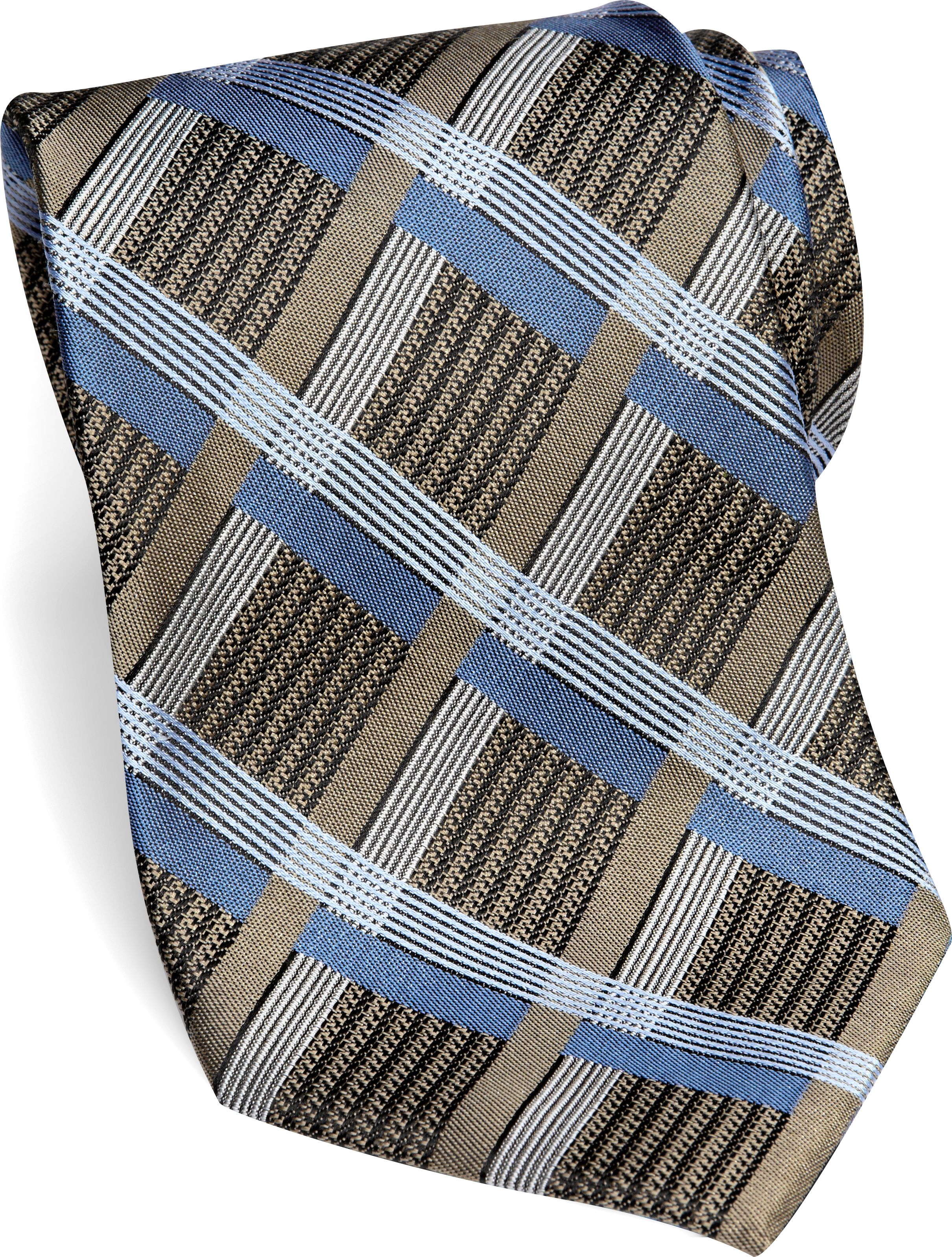 Pronto Uomo Taupe and Light Blue Mixed Diamond Extra Long Tie