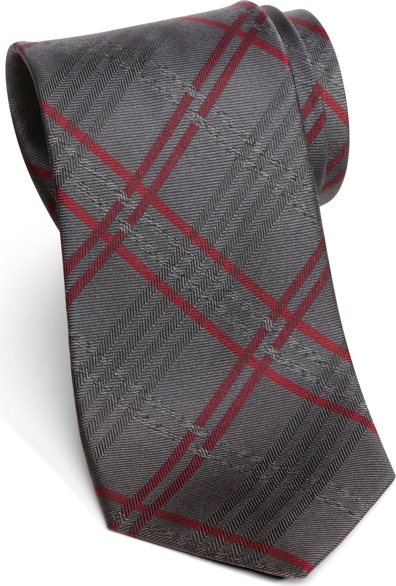 Jhane Barnes Gray and Red Plaid Narrow Tie