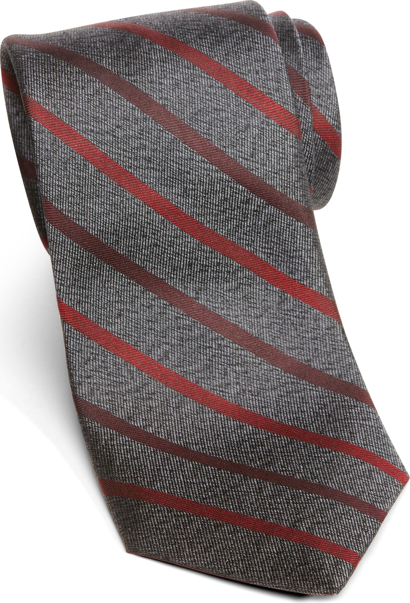 Jhane Barnes Gray and Red Stripe Narrow Tie