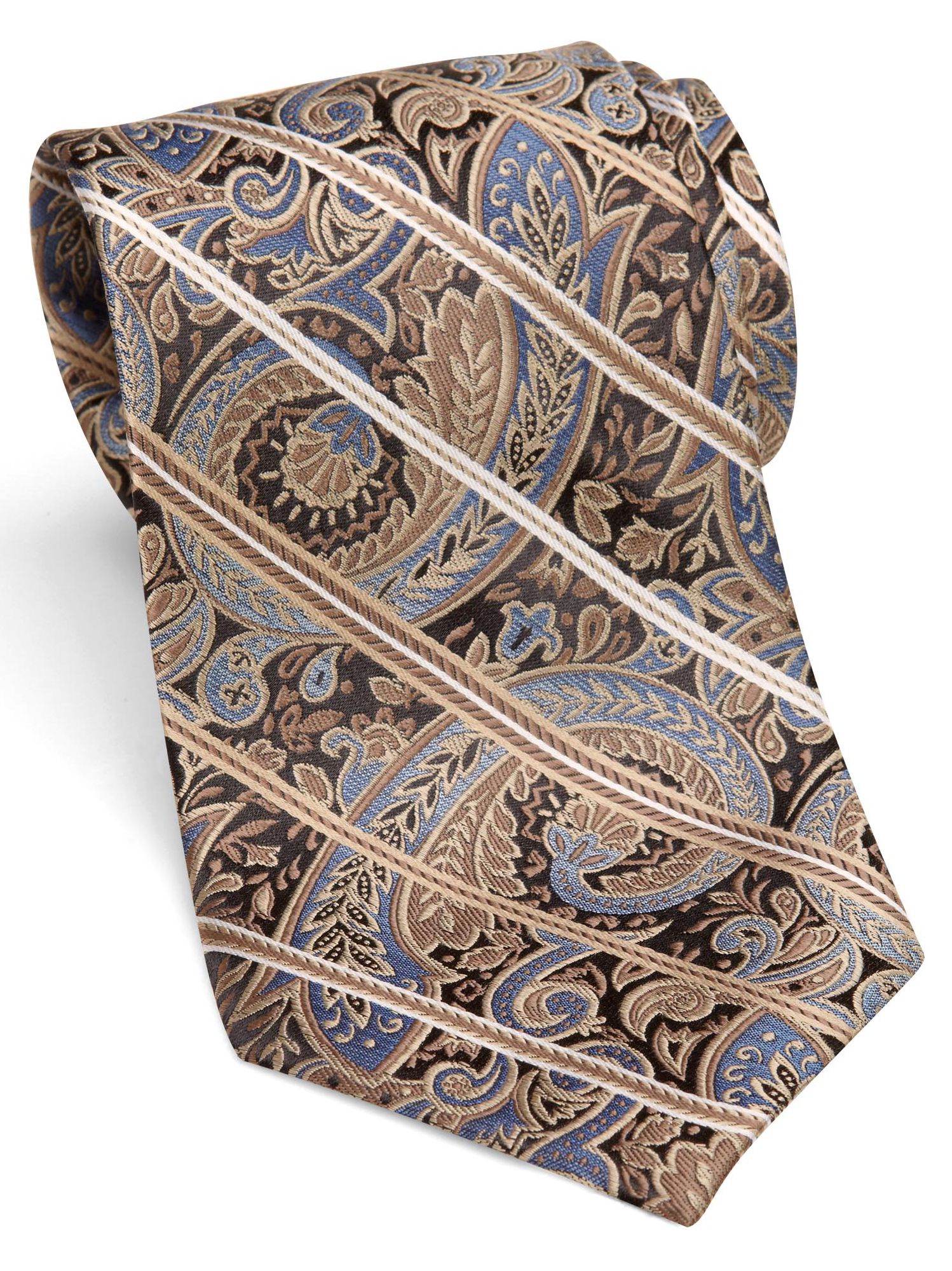 Pronto Uomo Taupe Paisley and Stripe Tie
