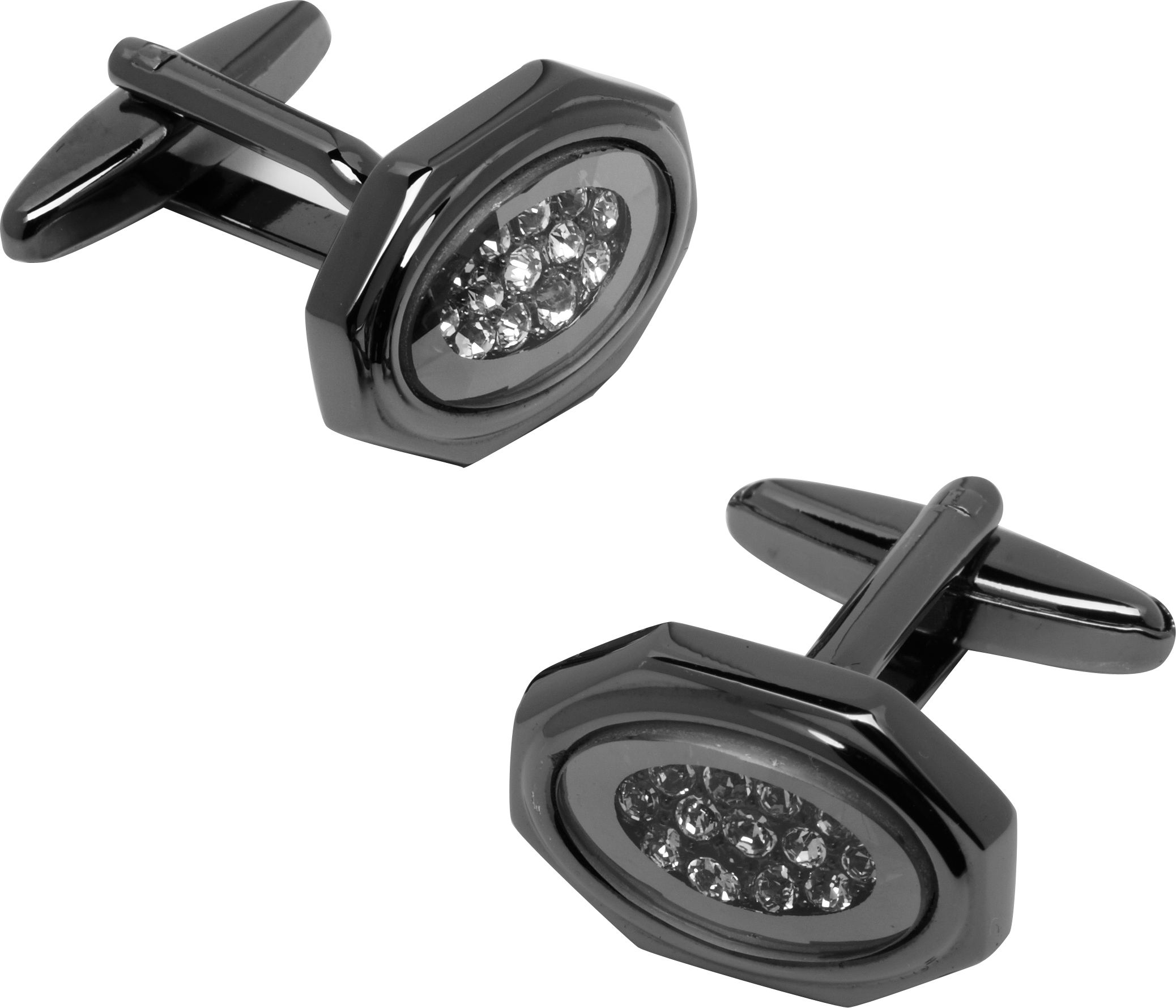 Pronto Uomo Gunmetal Faux Diamond Cufflinks