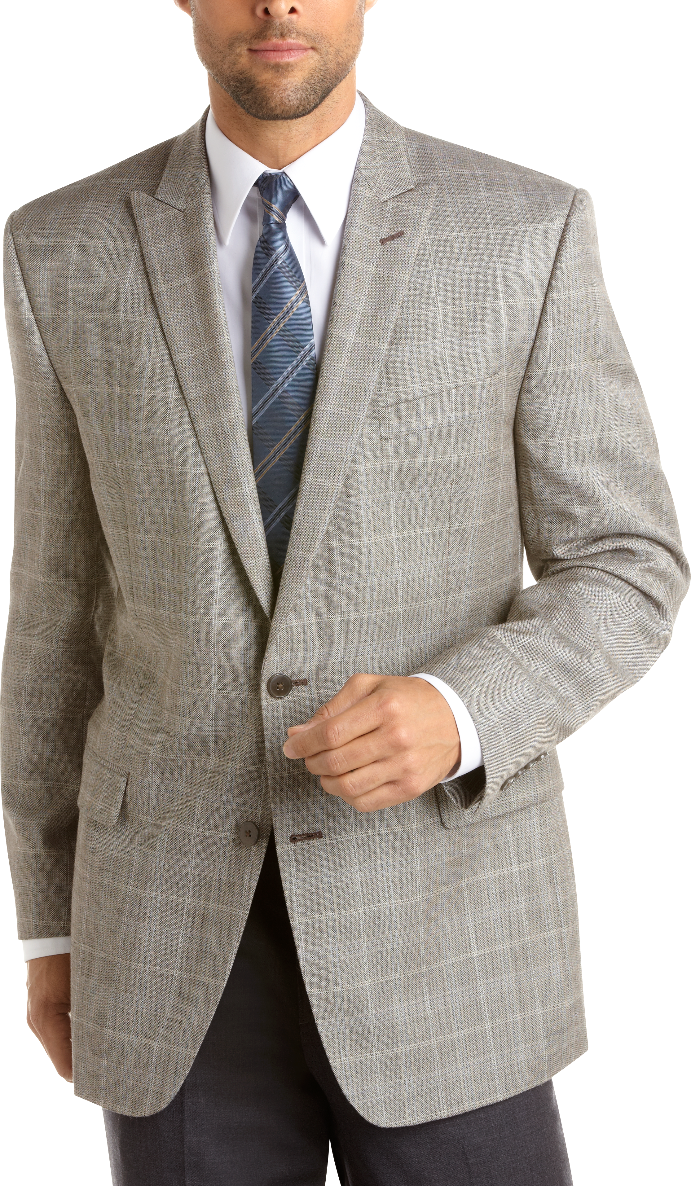 Calvin Klein Taupe Windowpane Modern Fit Sport Coat