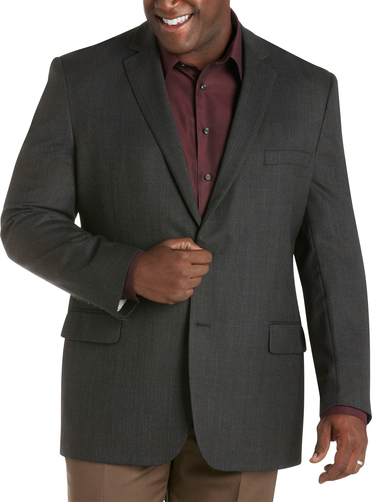 Pronto Uomo Platinum Portly Sport Coat, Charcoal Herringbone