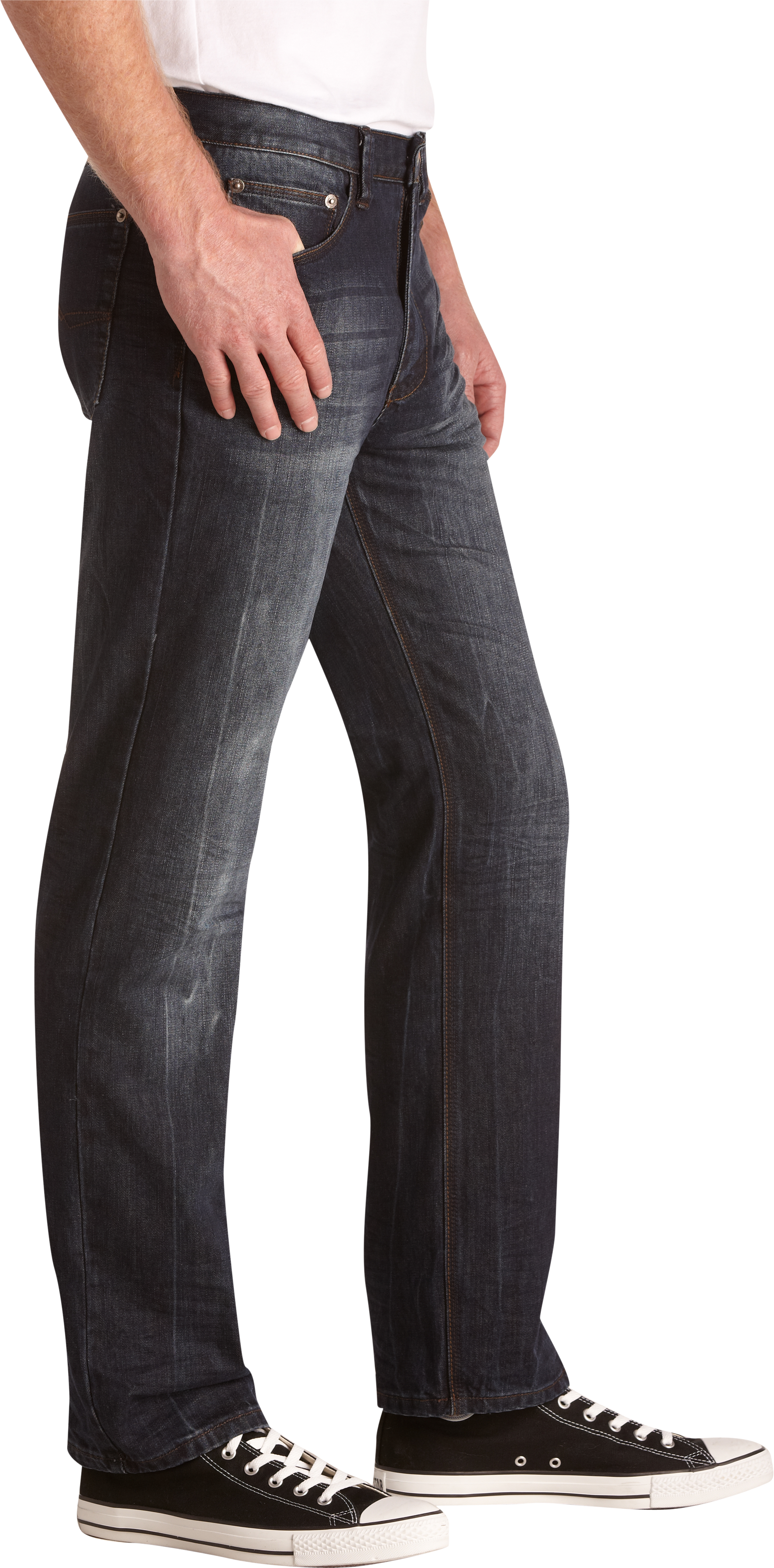 Pronto Blue Modern Fit Jeans, Dark Distressed Blue