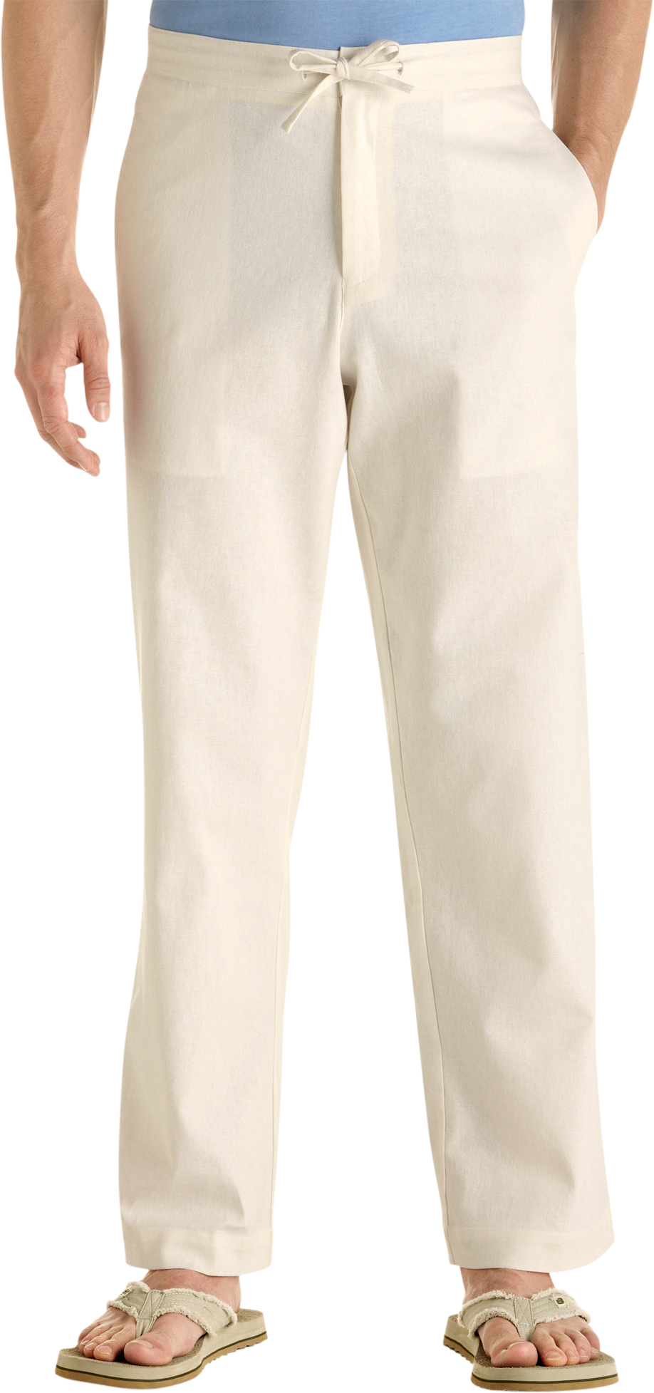 Joseph & Feiss Bone Linen-Blend Drawstring Slacks