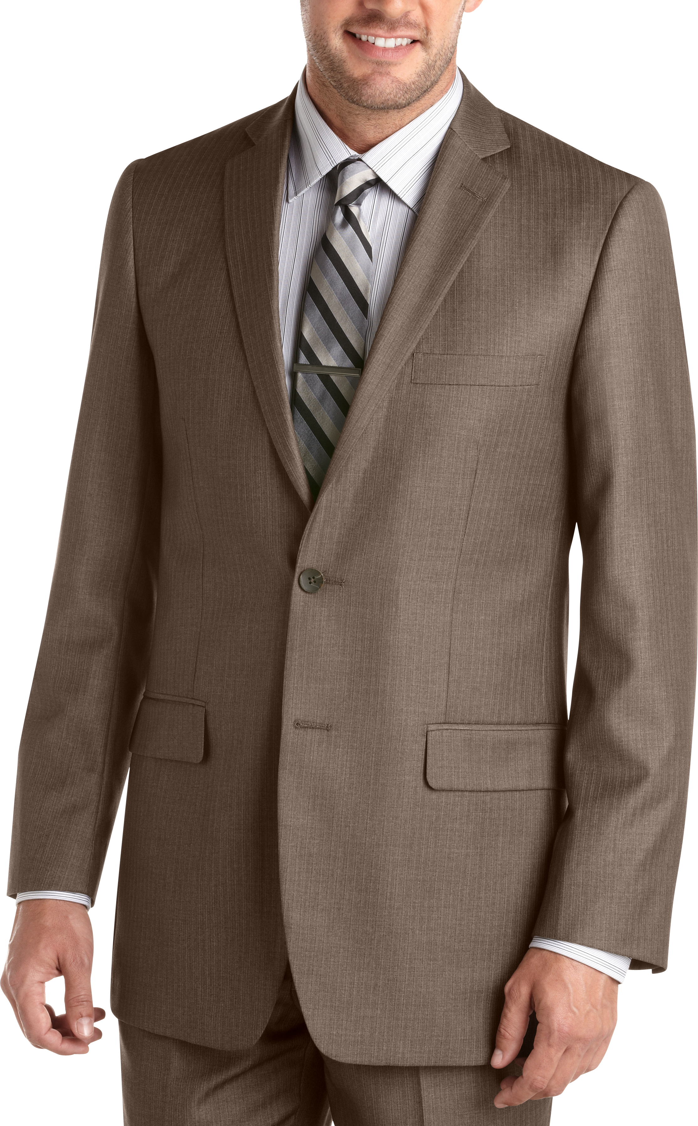 Perry Ellis Portfolio Taupe Pinstripe Modern Fit Suit