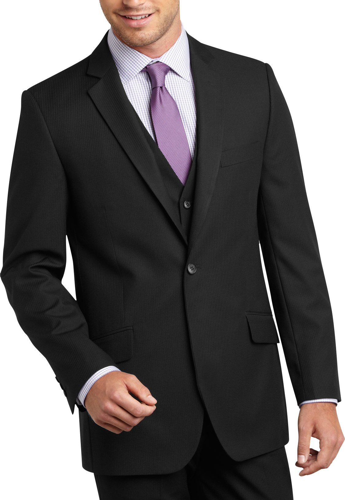 English Laundry Black Multistripe Modern Fit Vested Suit