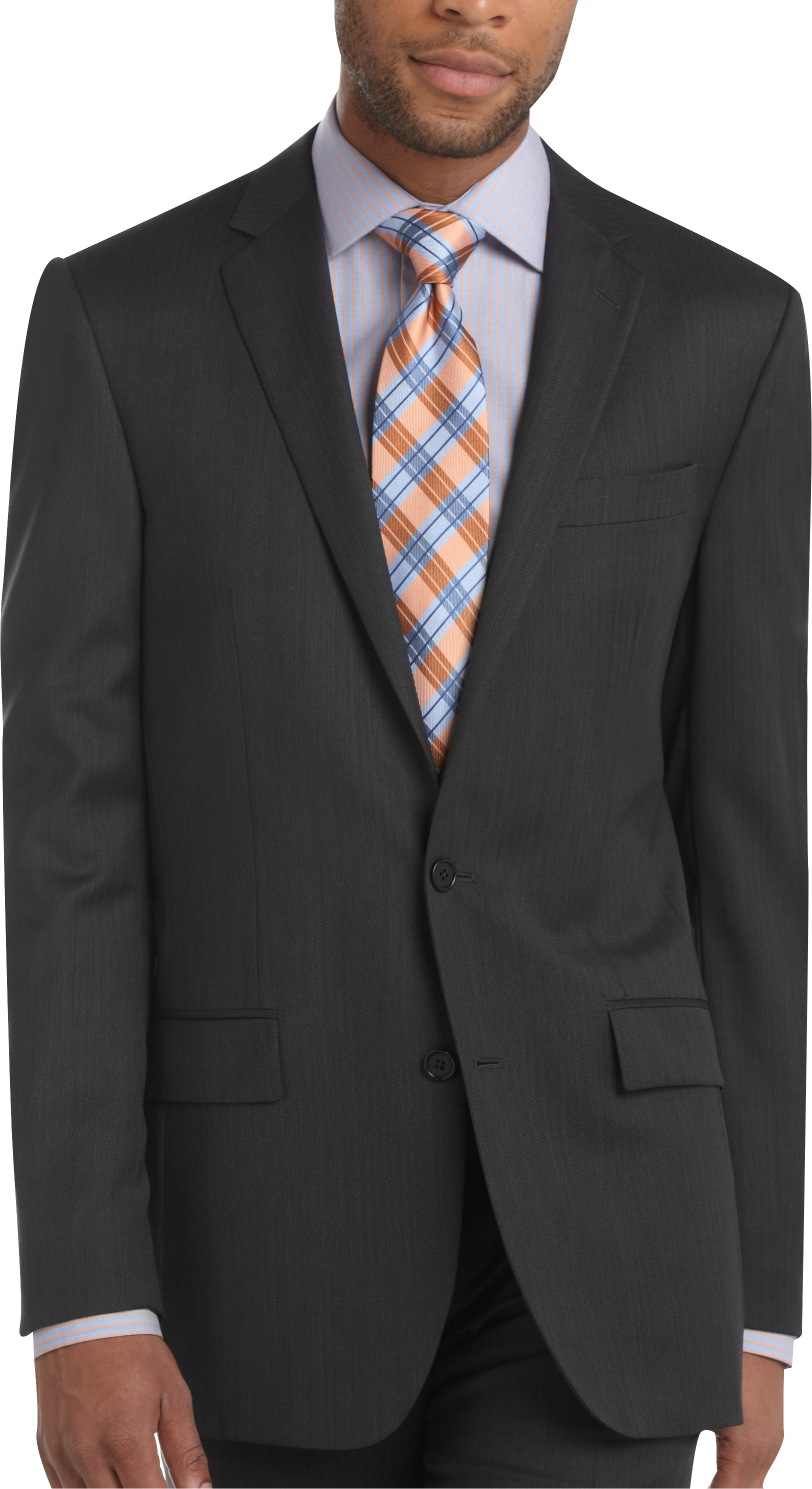 Egara Charcoal Herringbone Stripe Slim Fit Suit