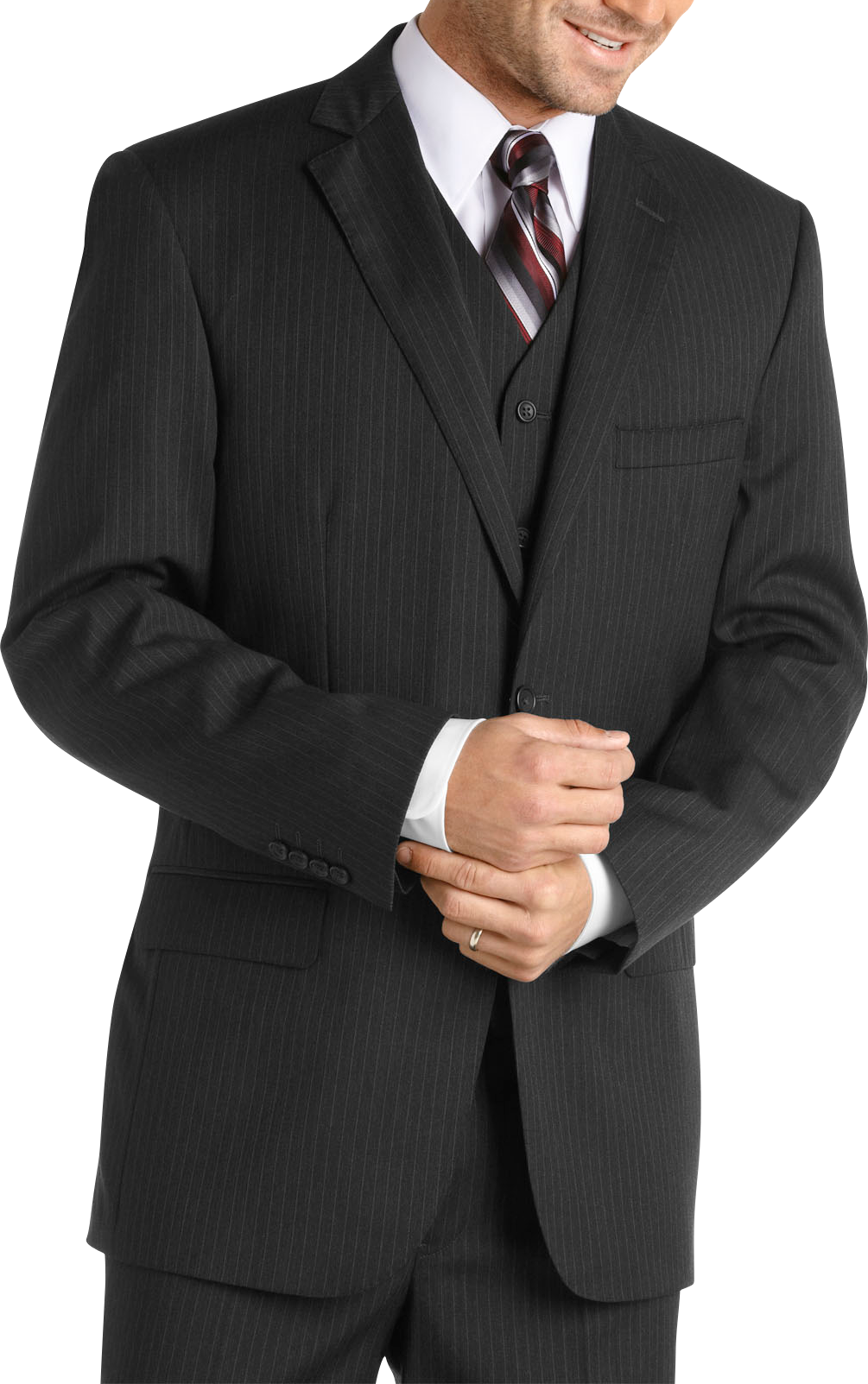 Pronto Uomo Platinum Vested Suit, Charcoal Stripe