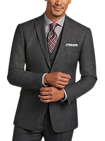 Calvin Klein Gray Plaid Extreme Slim Fit Vested Suit