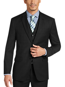 Tommy Hilfiger Charcoal Plaid Slim Fit Vested Suit