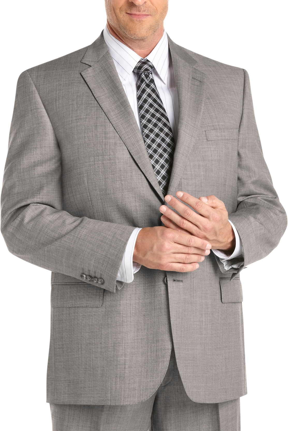 Pronto Uomo Platinum Portly Suit, Black And White Sharkskin