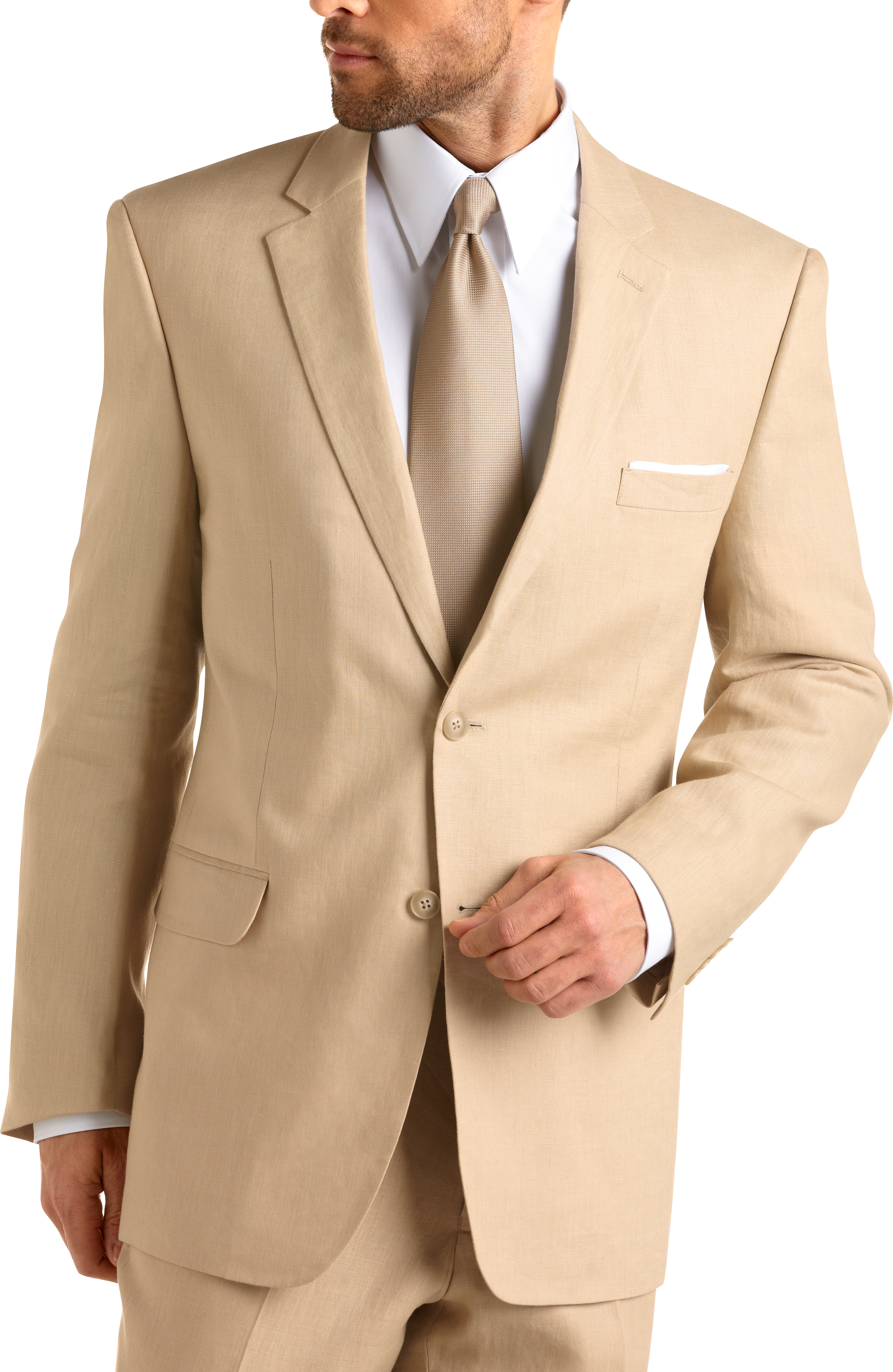 Andrew Fezza Tan Linen Slim-Fit Suit