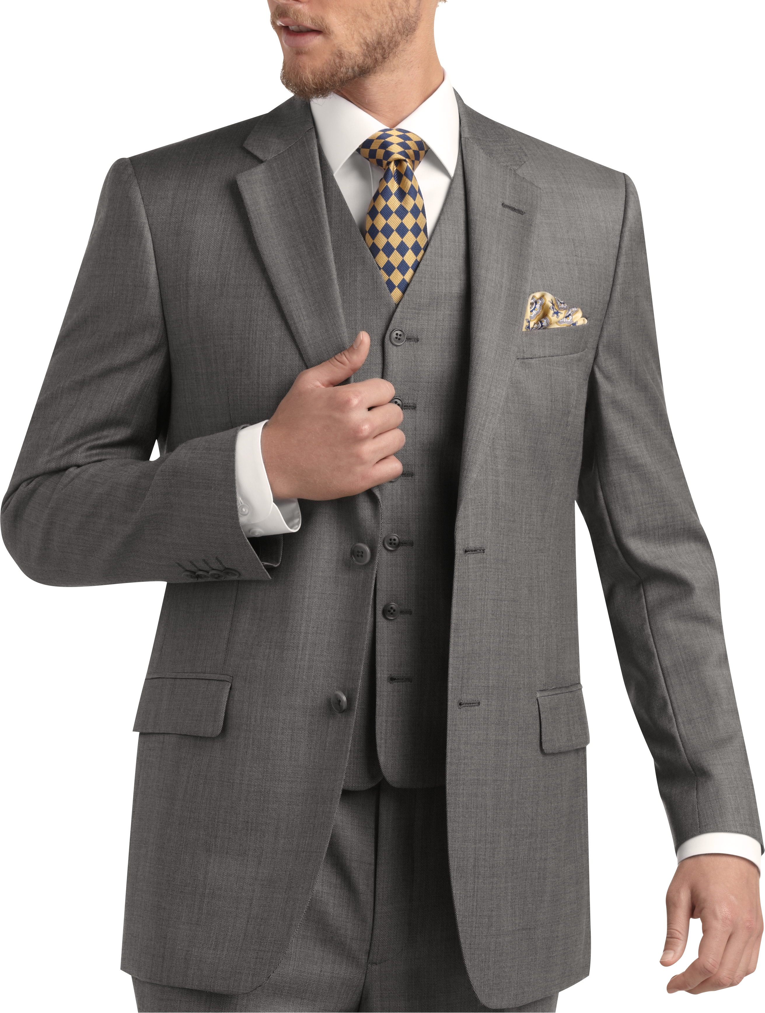 Joseph & Feiss Gold Vested Suit, Gray Sharkskin