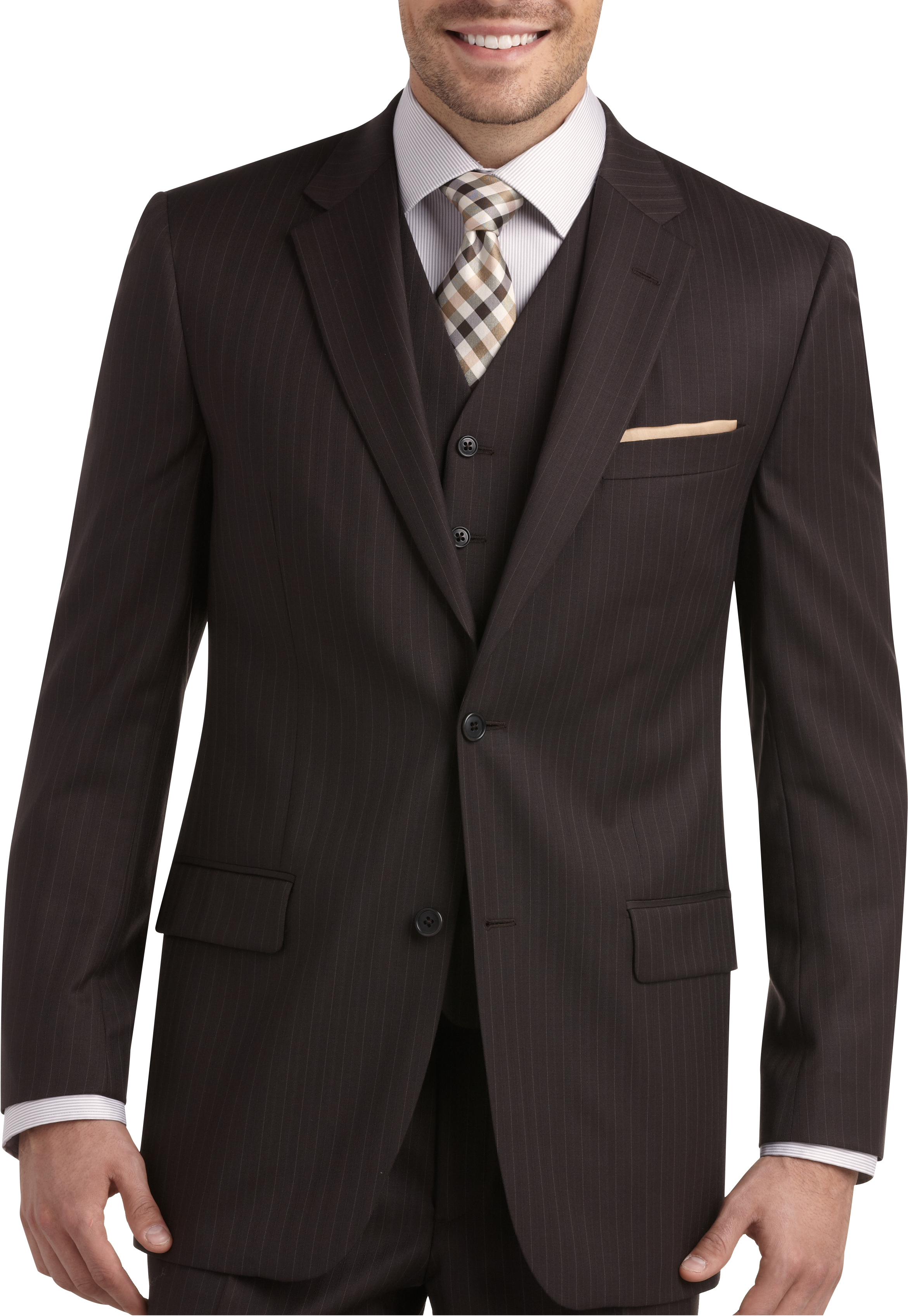 Joseph & Feiss Gold Vested Suit Brown Stripe