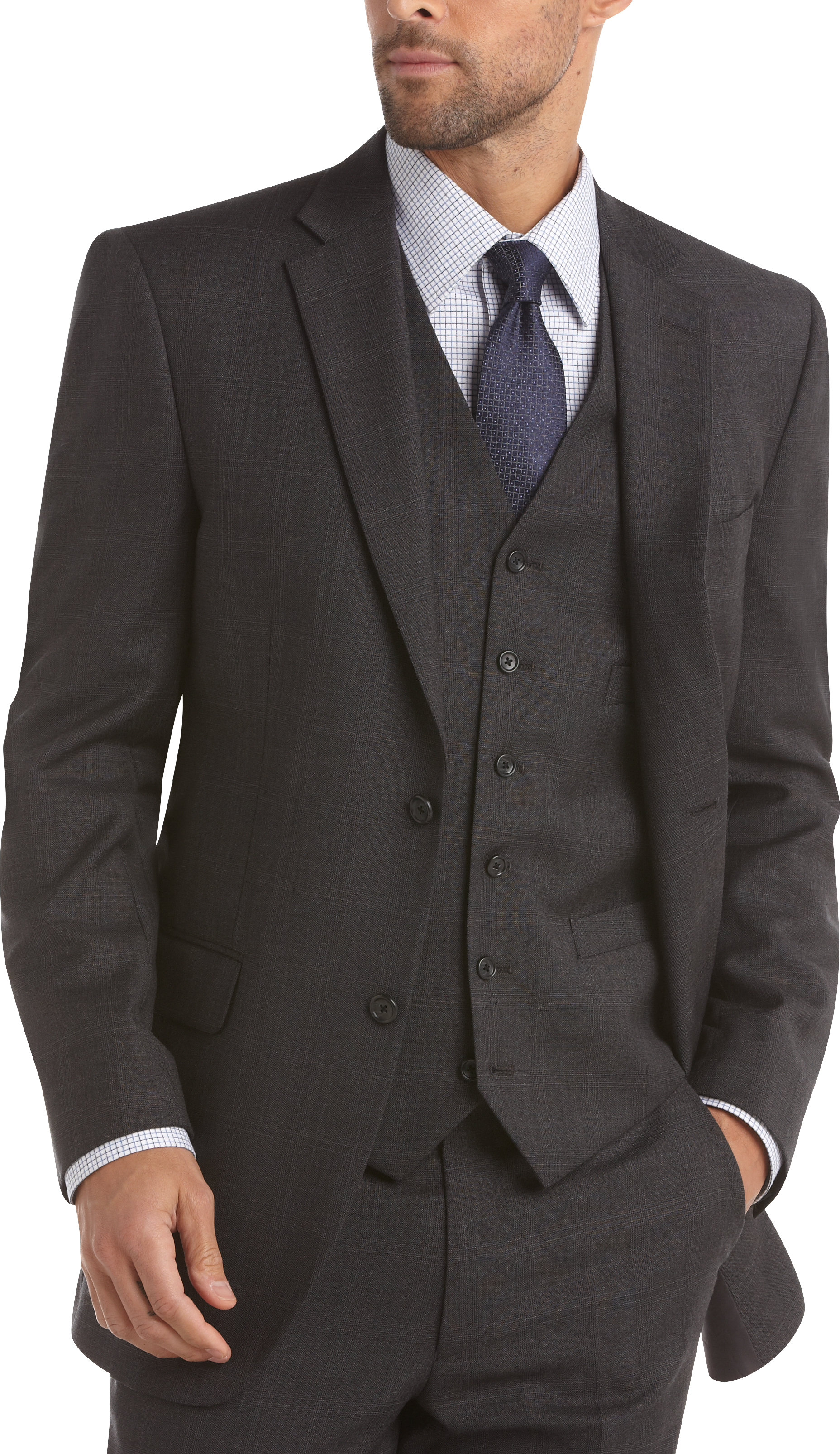 Jones New York Charcoal Plaid Vested Suit