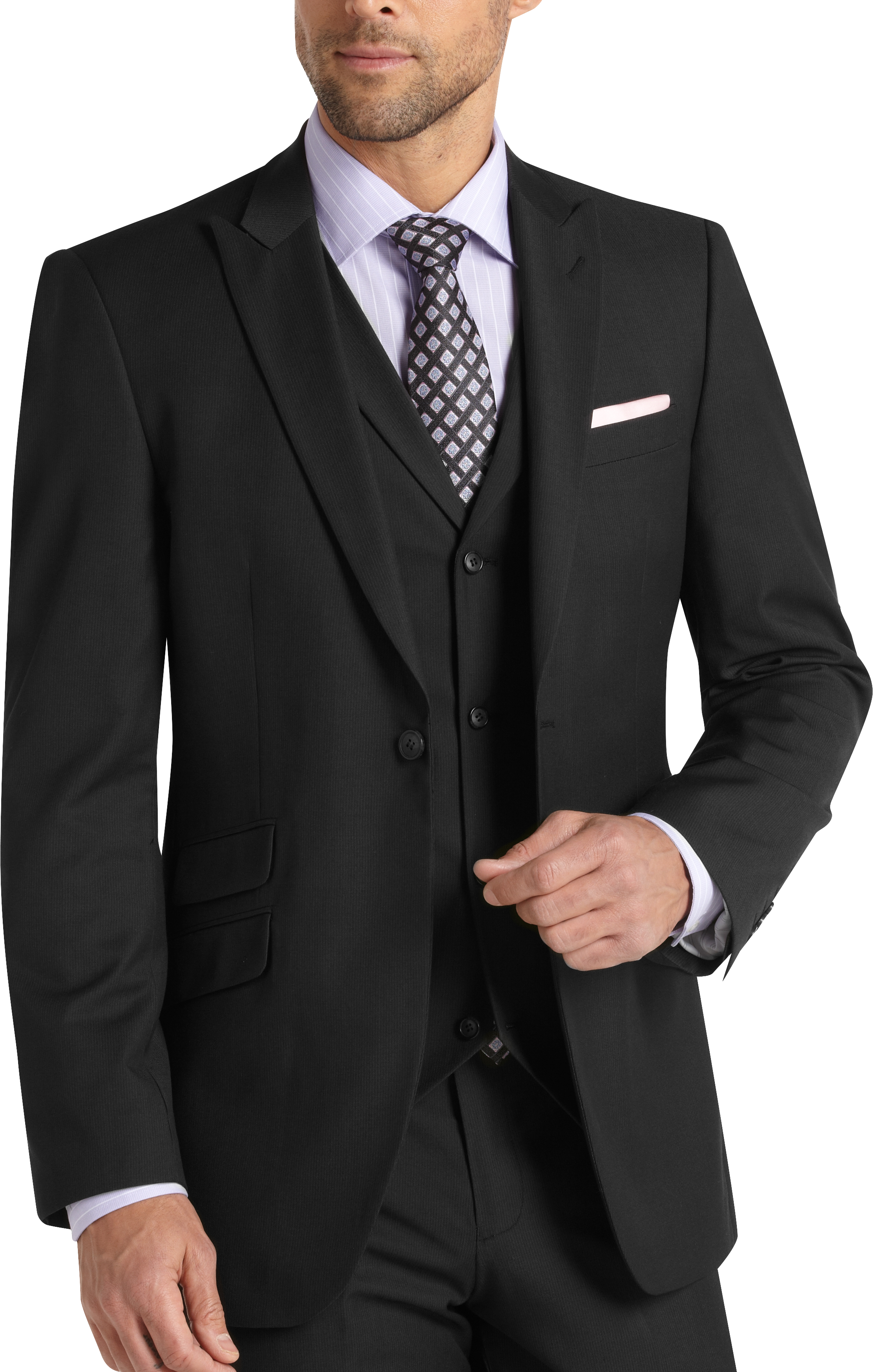 English Laundry Black Stripe Slim Fit Vested Suit