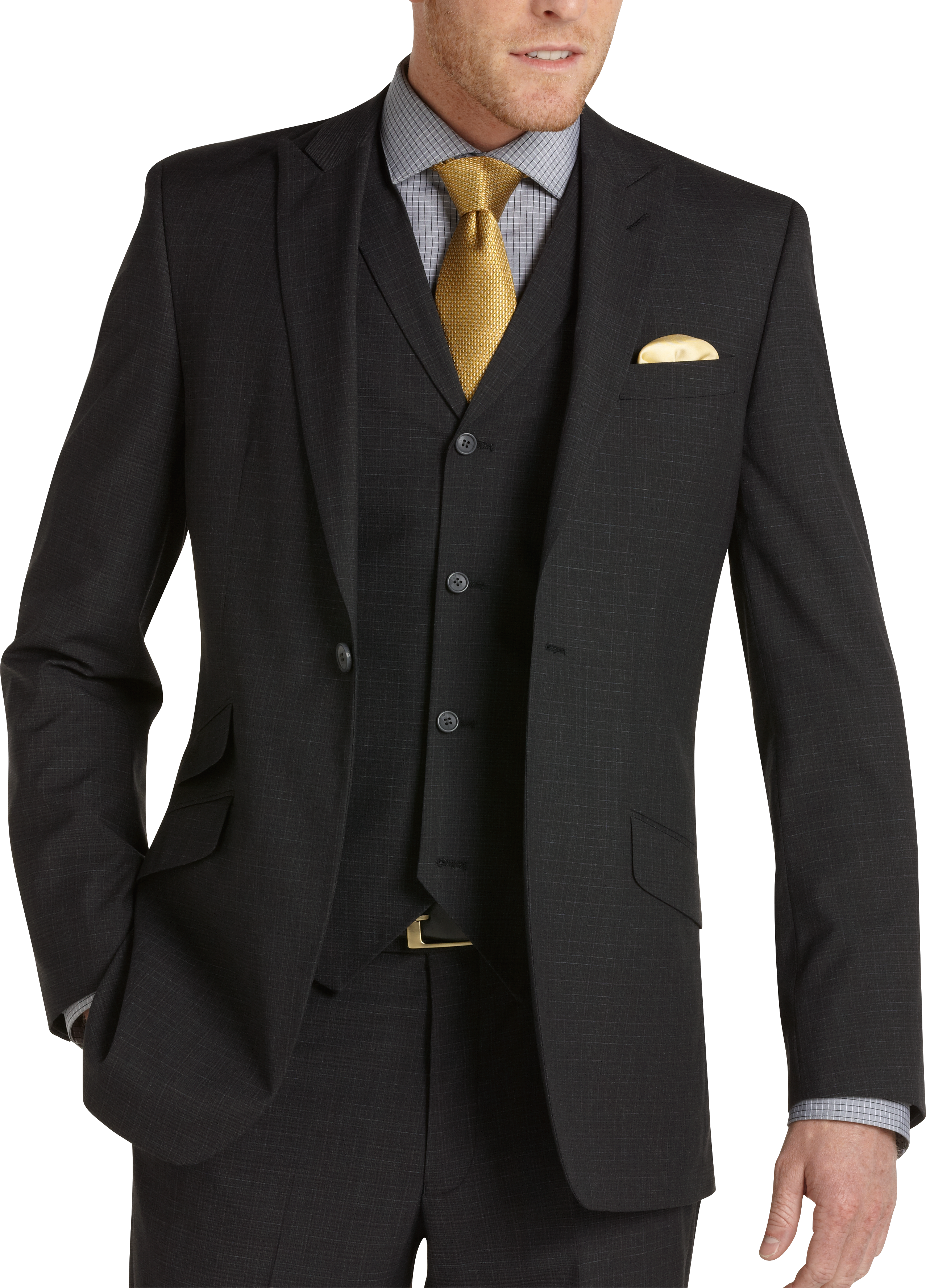 English Laundry Gray Plaid Slim Fit Vested Suit