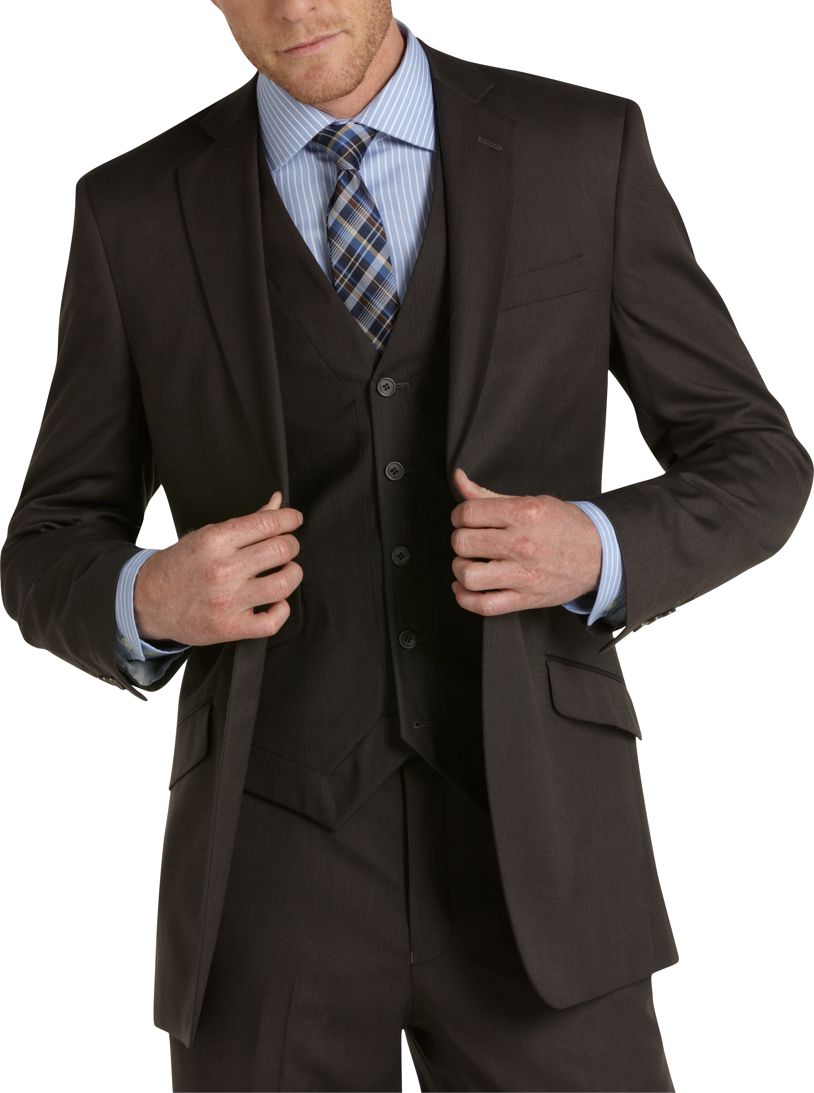 English Laundry Brown Stripe Slim Fit Vested Suit