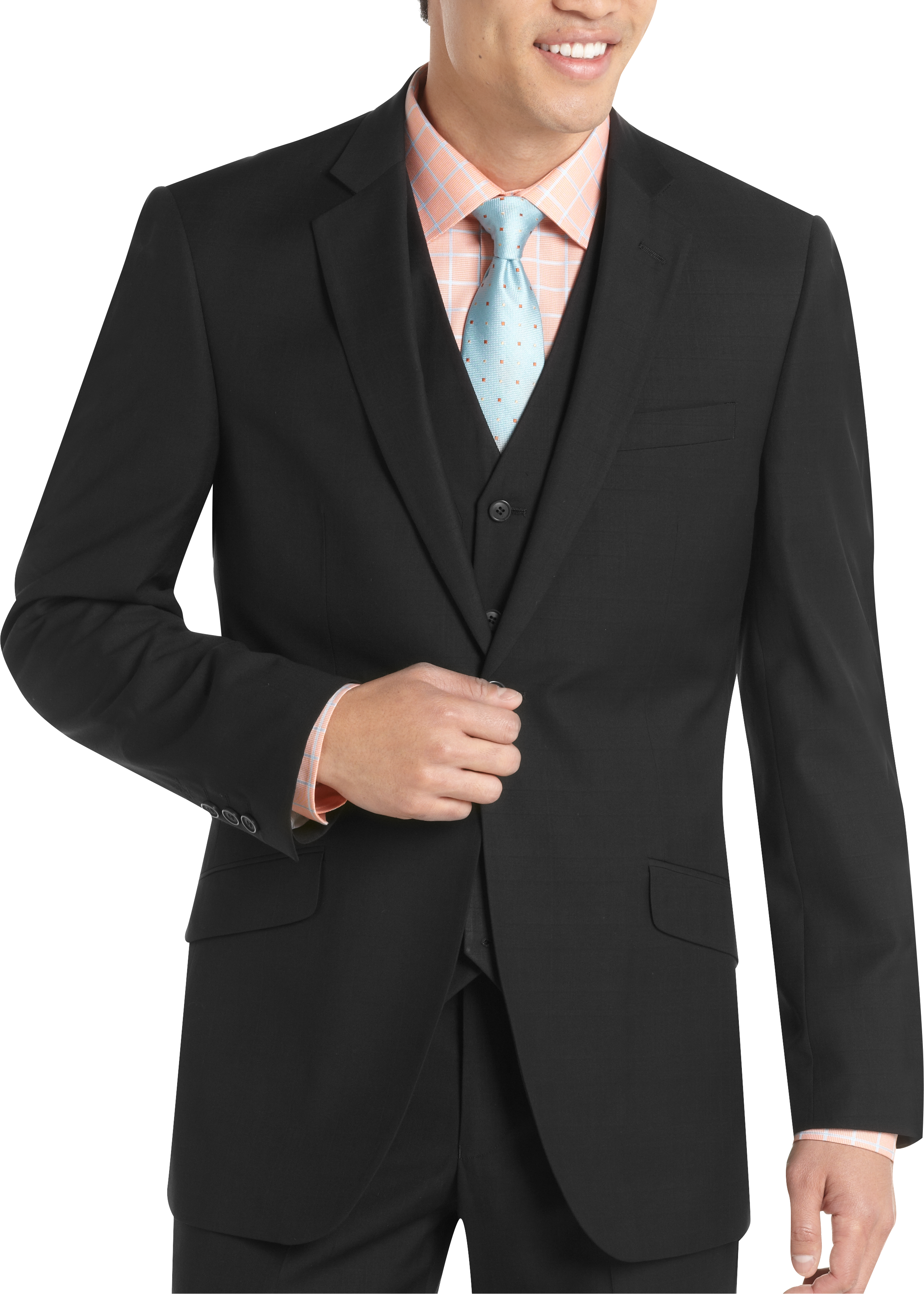 English Laundry Black Plaid Slim Fit Vested Suit
