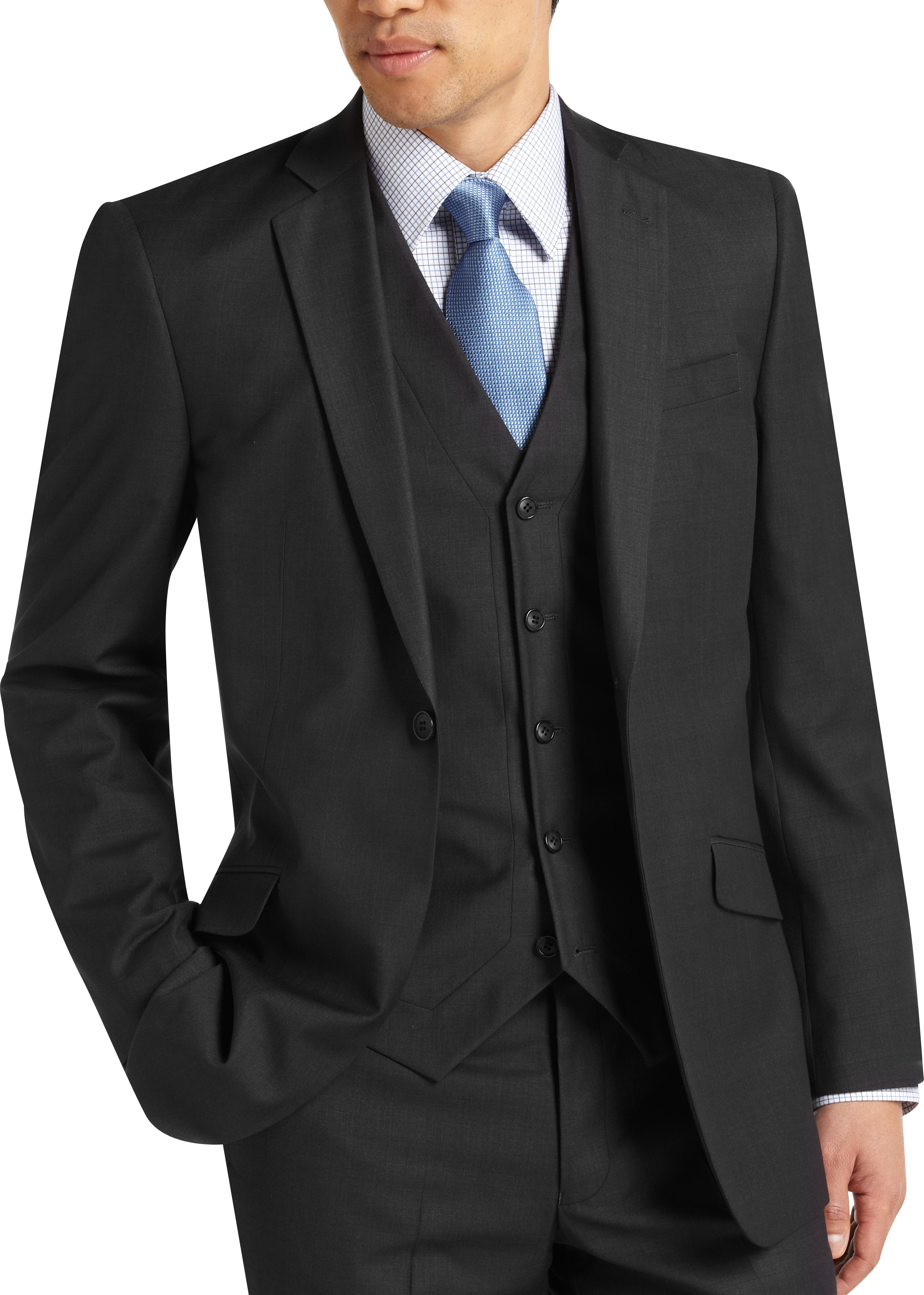 English Laundry Charcoal Plaid Slim Fit Vested Suit