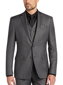 DKNY Gray Heathered Extreme Slim Fit Vested Suit