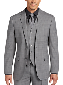 JOE Joseph Abboud Gray Plaid Slim Fit Vested Suit
