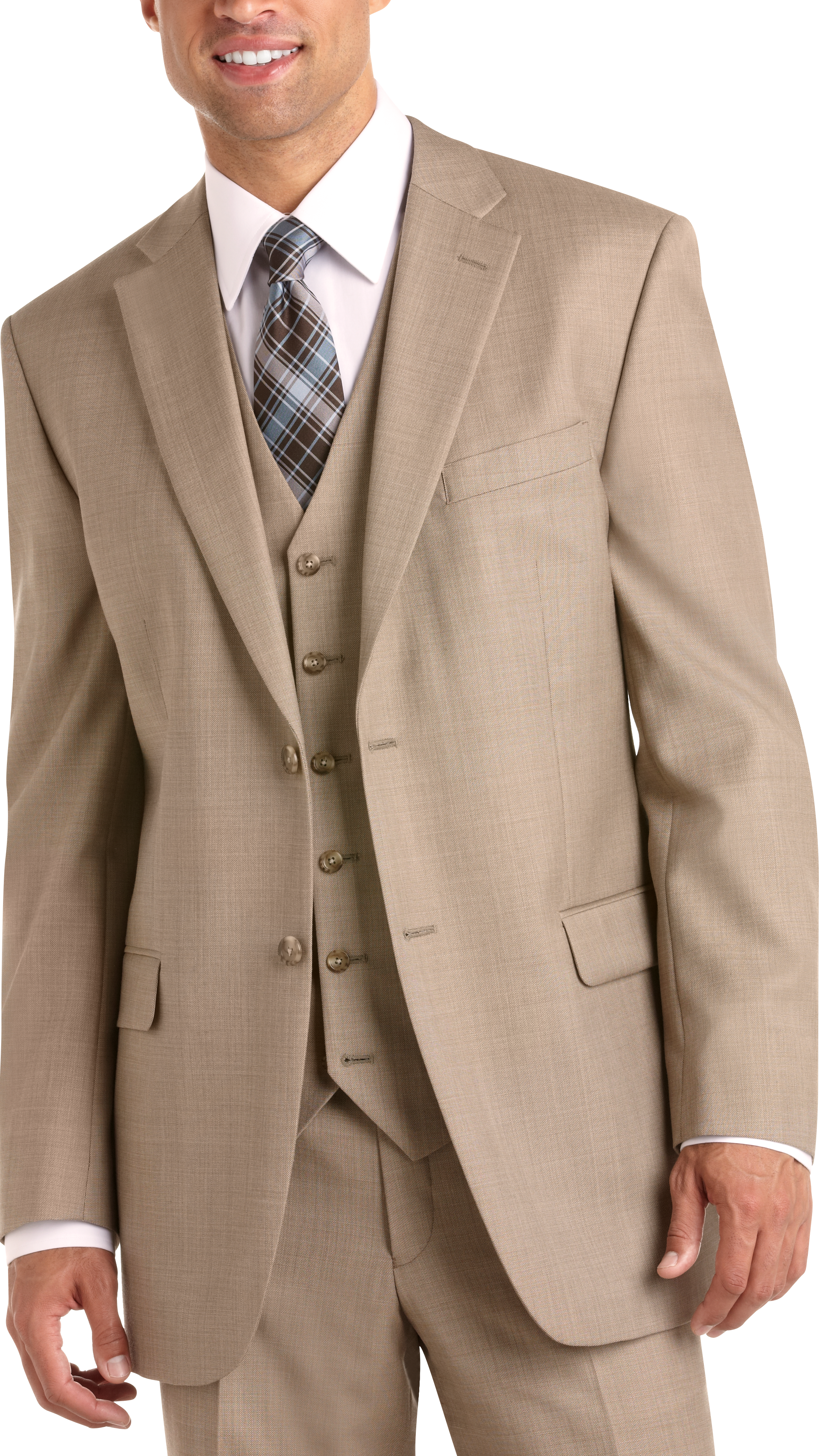 Jones New York Tan Sharkskin Vested Suit