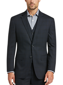 Awearness Kenneth Cole Navy Plaid Slim Fit Vested Suit