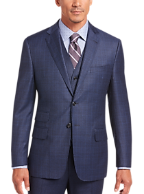 Joseph Abboud Blue Plaid Slim Fit Vested Suit