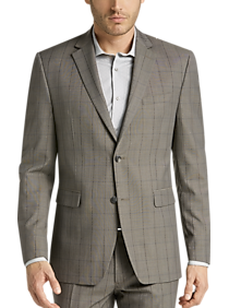 Perry Ellis Premium Taupe Windowpane Slim Fit Suit
