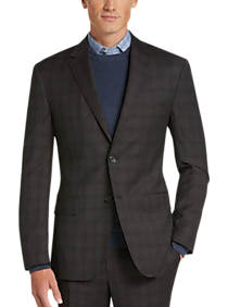 Awearness Kenneth Cole Brown Plaid Slim Fit Suit