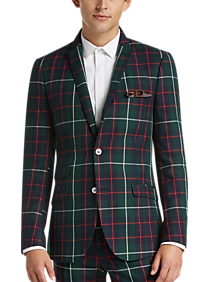 Paisley & Gray Slim Fit Suit Separates Coat Red & Green Tartan Plaid