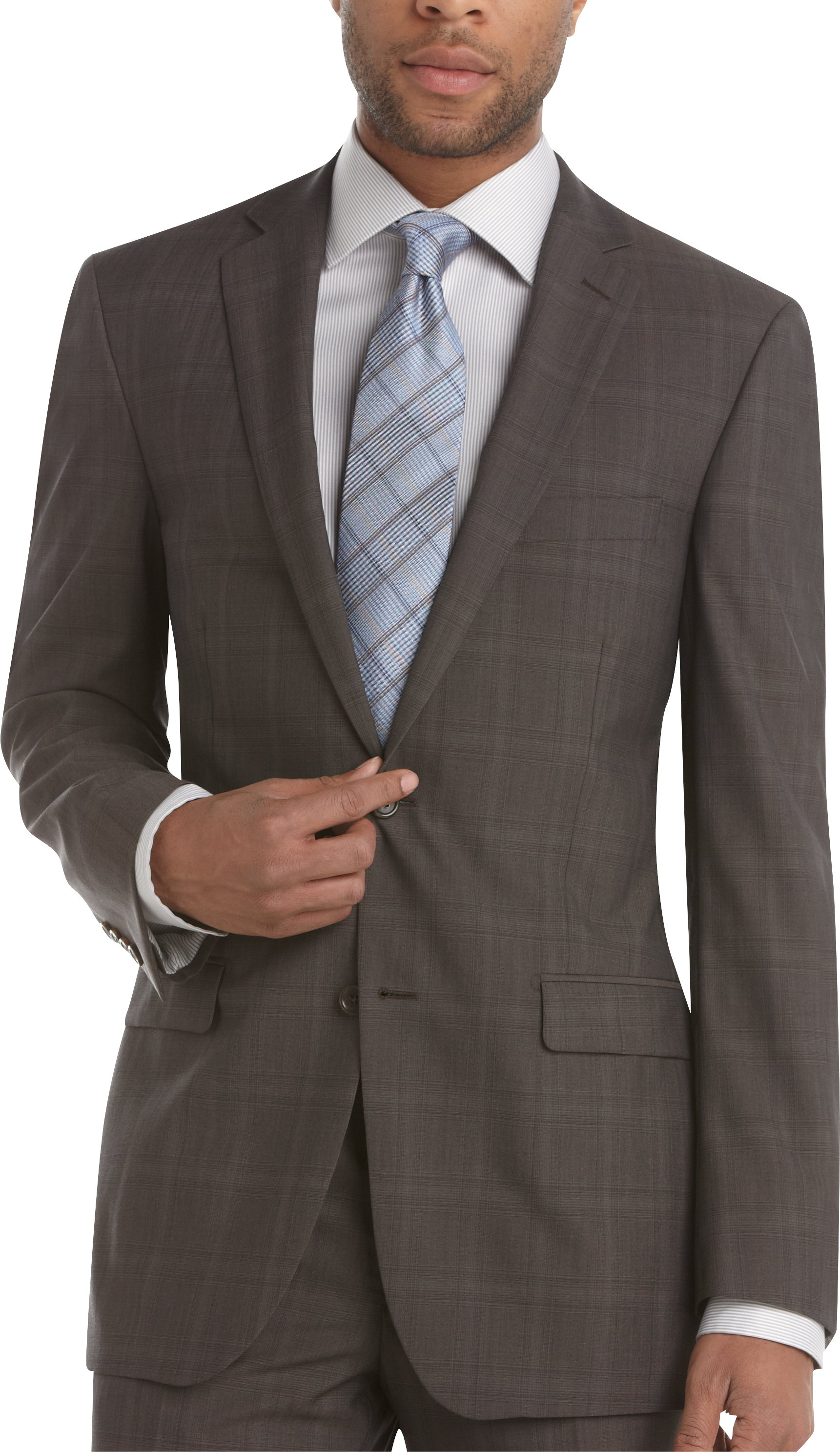Tallia Taupe Plaid Slim Fit Suit