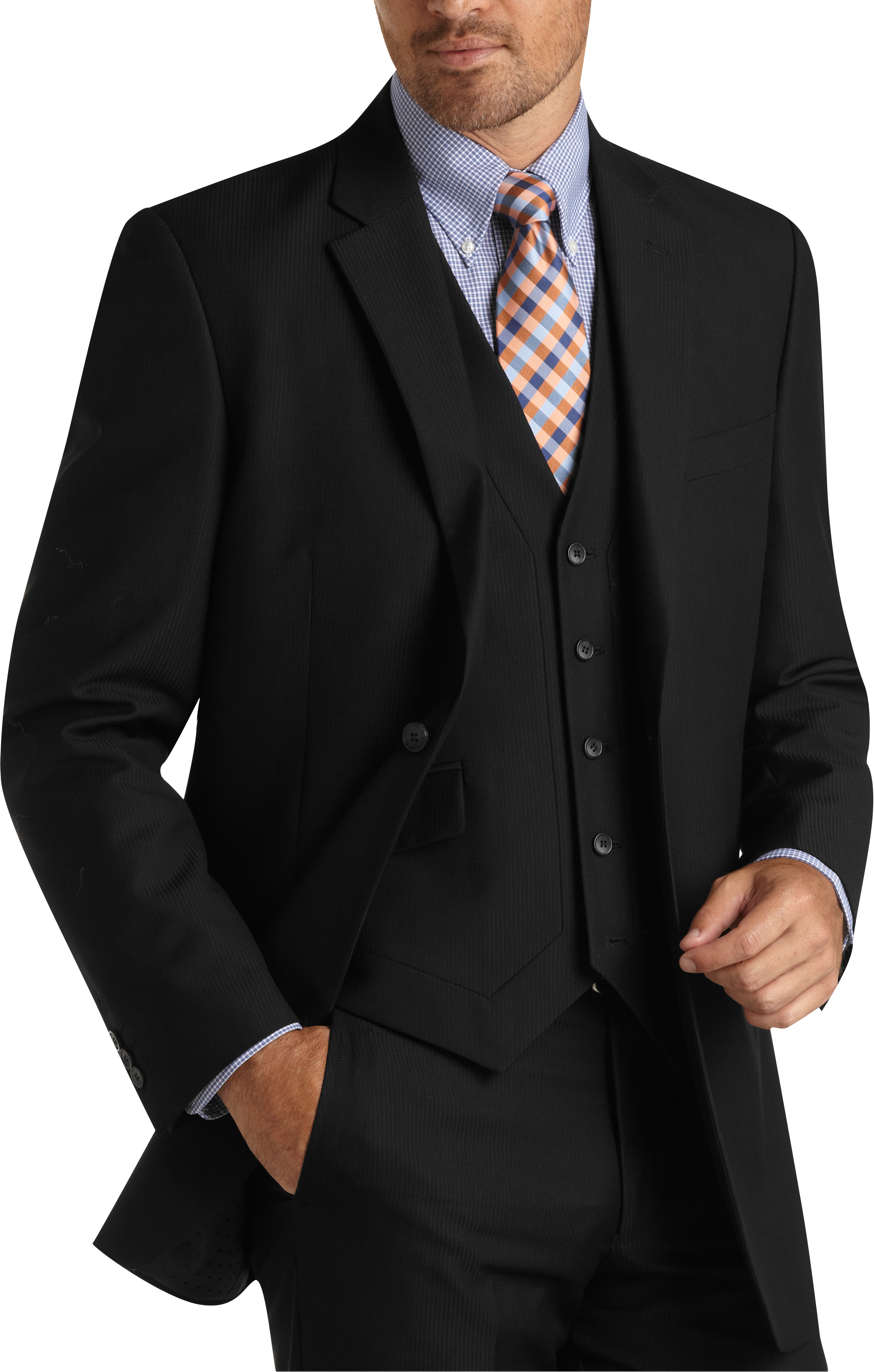 English Laundry Black Tonal Stripe Modern Fit Vested Suit
