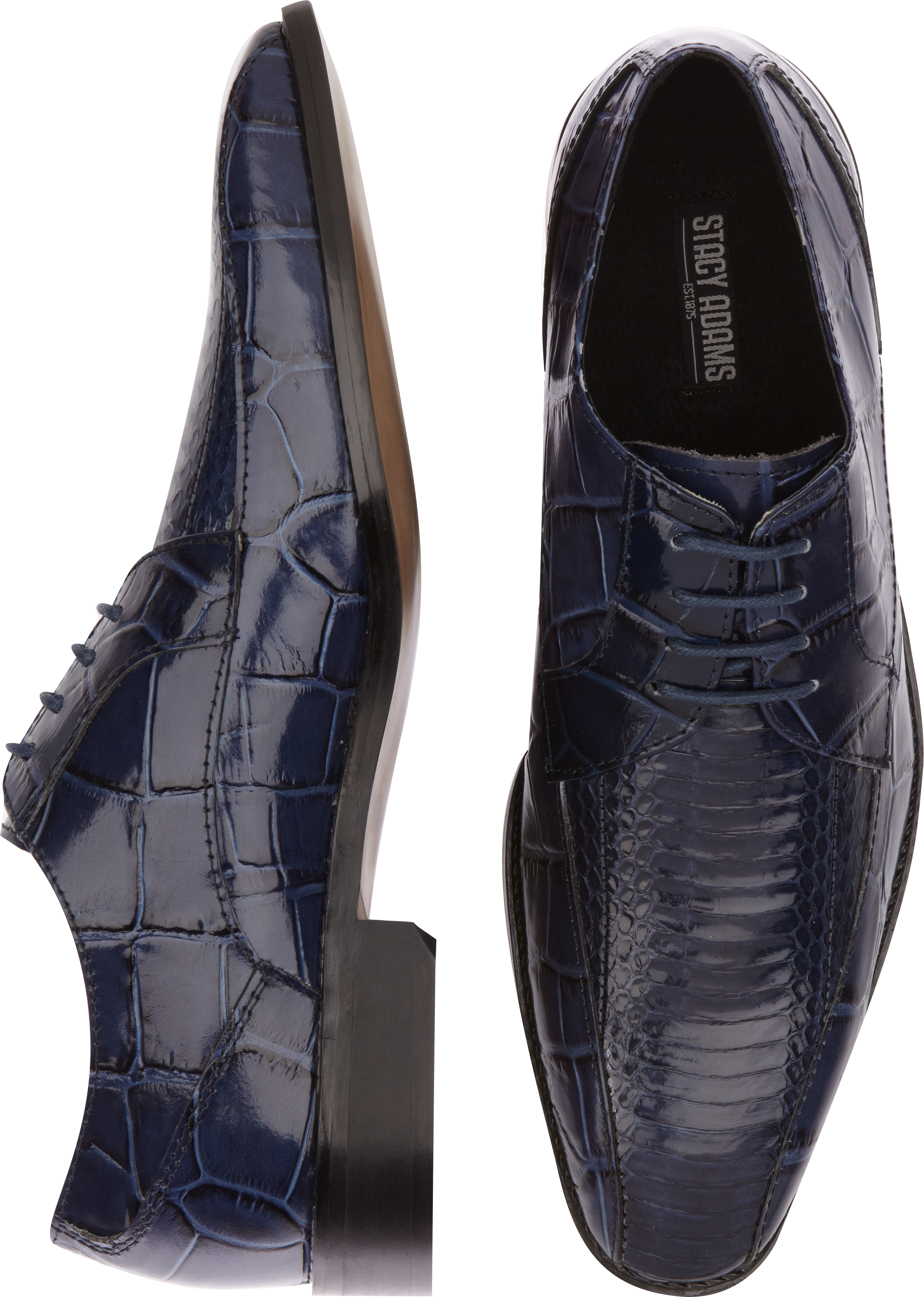 Stacy Adams Piccard Navy Snakeskin Bike Toe Lace Up Shoes