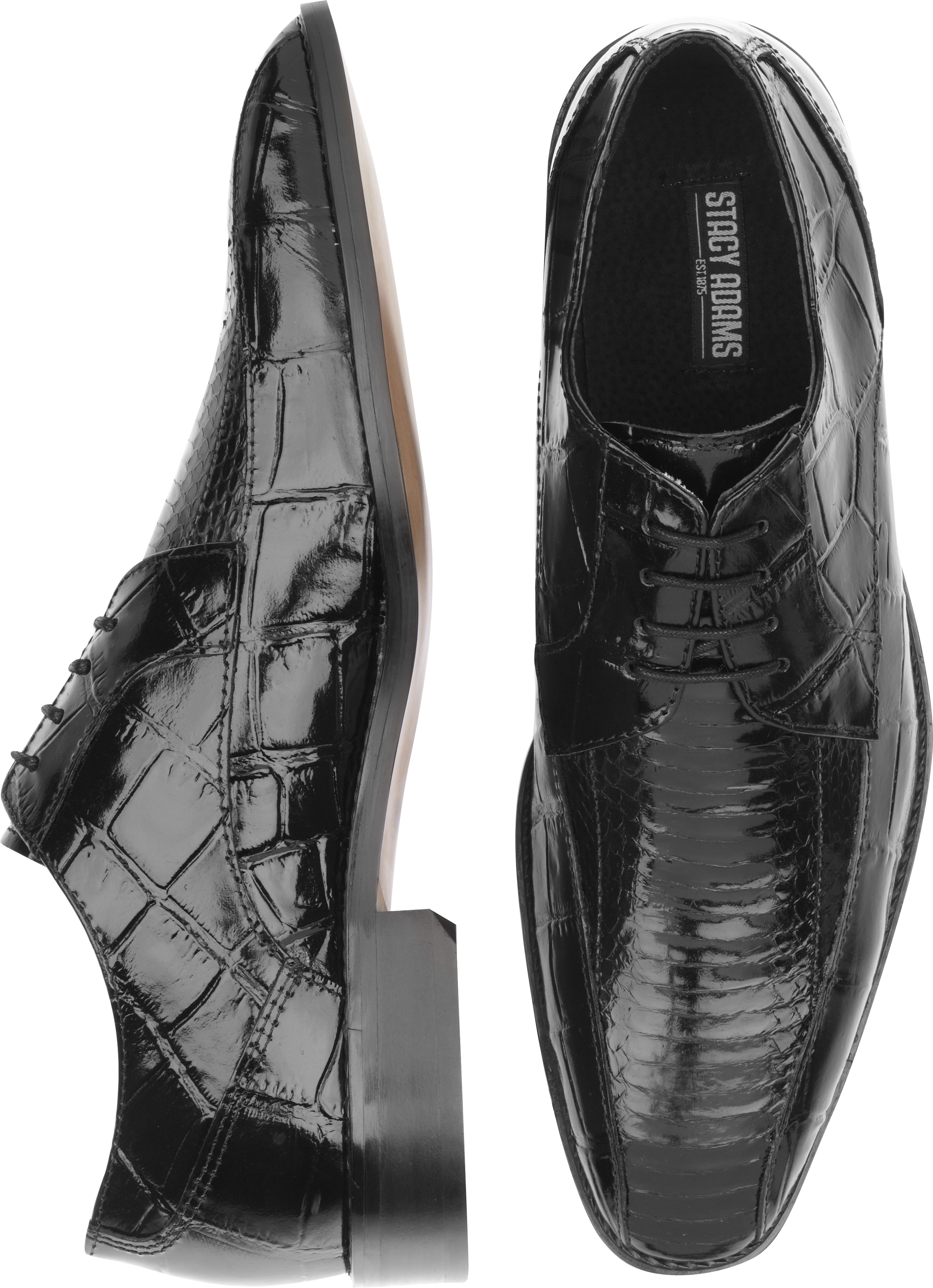 Stacy Adams Piccard Black Snakeskin Bike Toe Lace Up Shoes