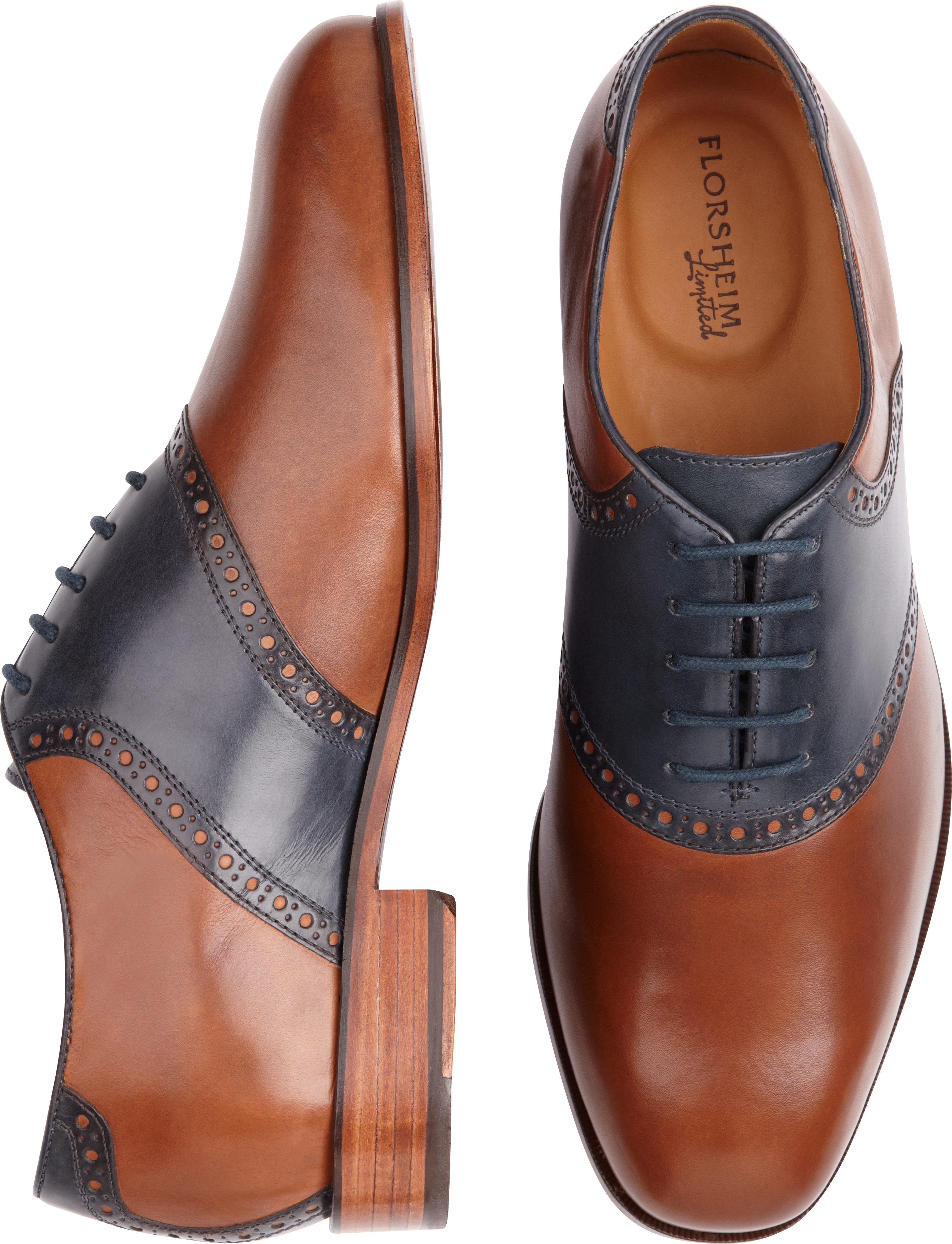 Florsheim Cognac and Navy Oxford Saddle Shoes