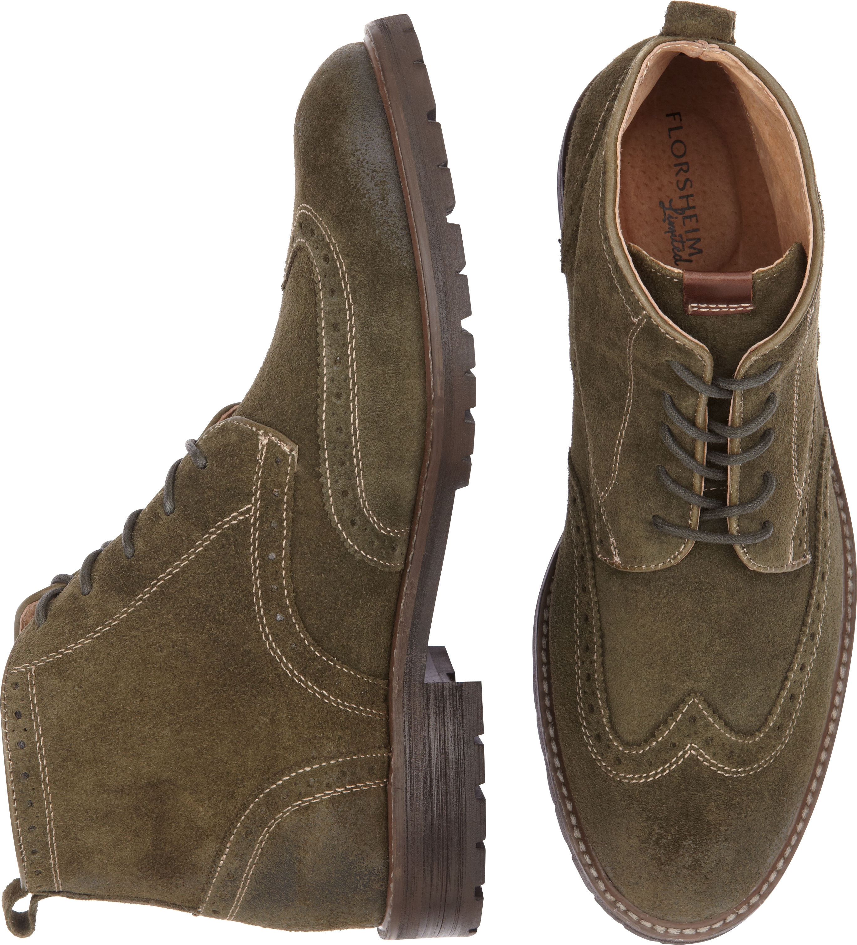 Florsheim Limited Gafney Olive Suede Wingtip Boots