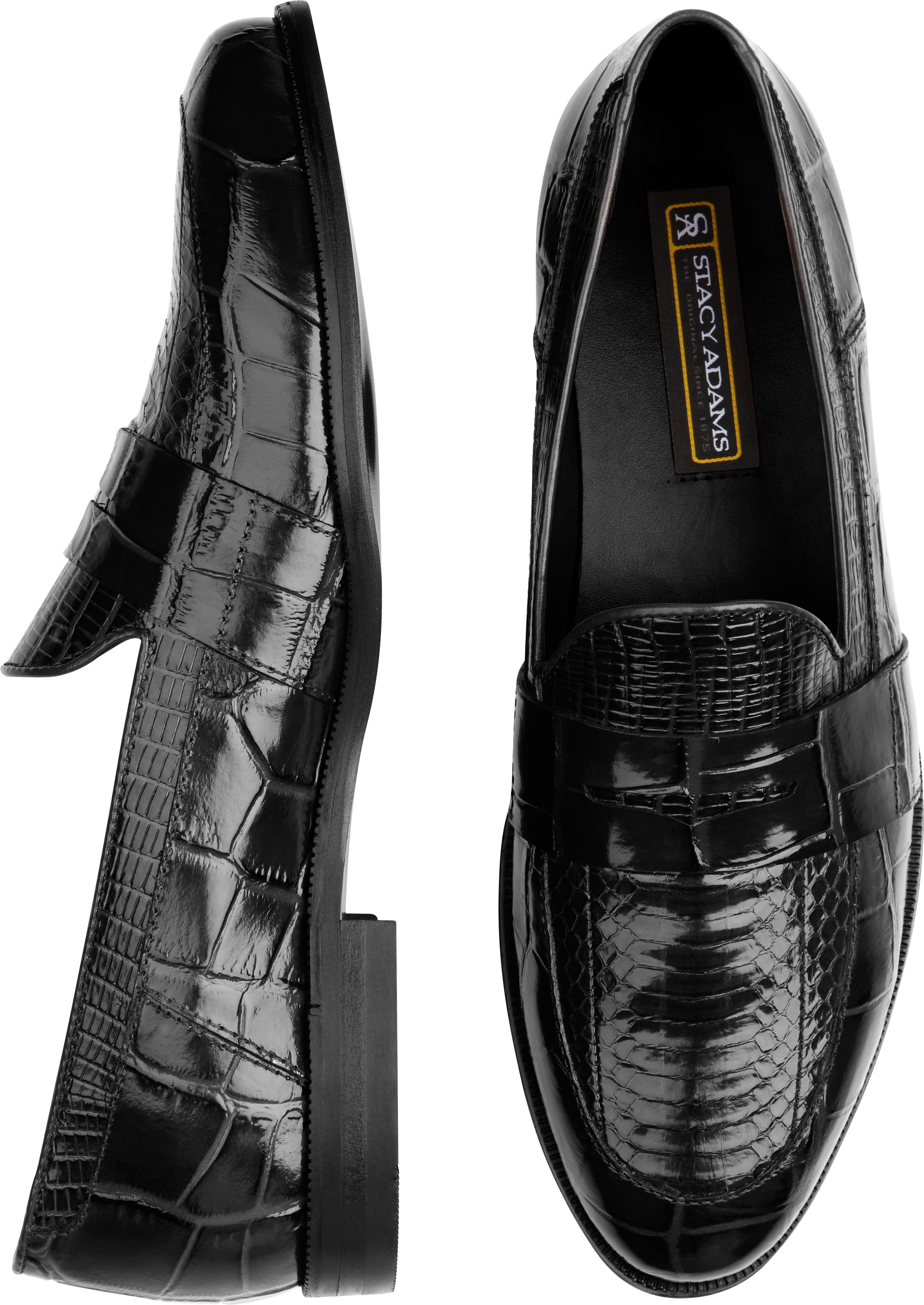 Stacy Adams Black Snakeskin Penny Loafers
