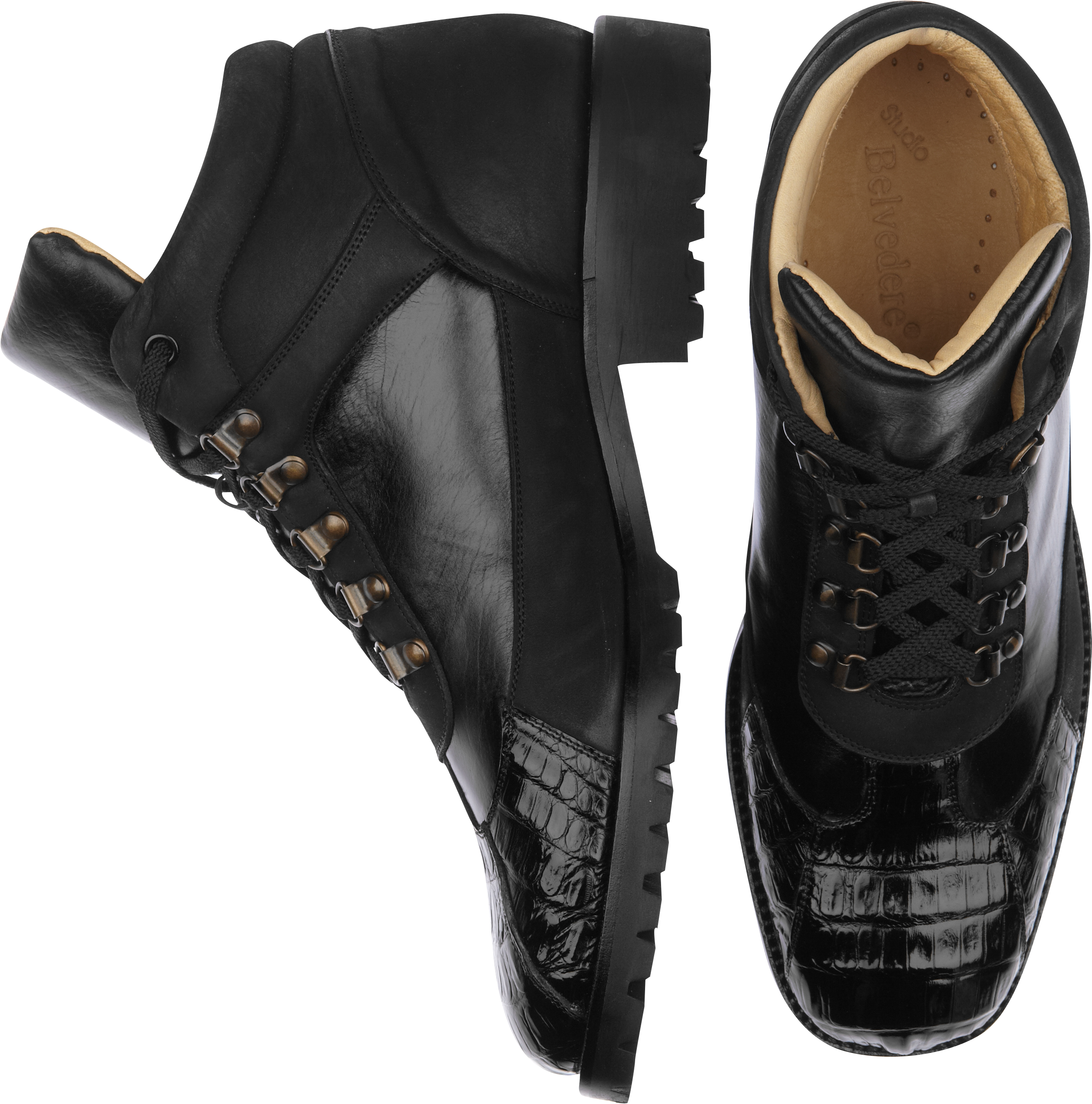 Belvedere Capri Black Croc and Leather Boots